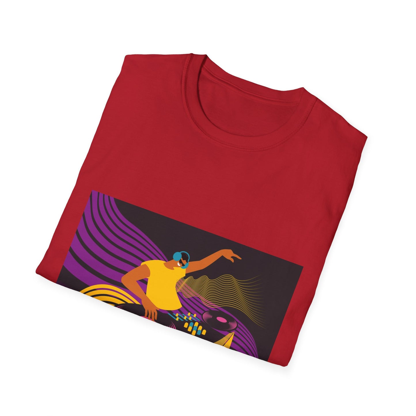 DJ Turntable Graphic T-Shirt — Retro Neon Dance Music Tee