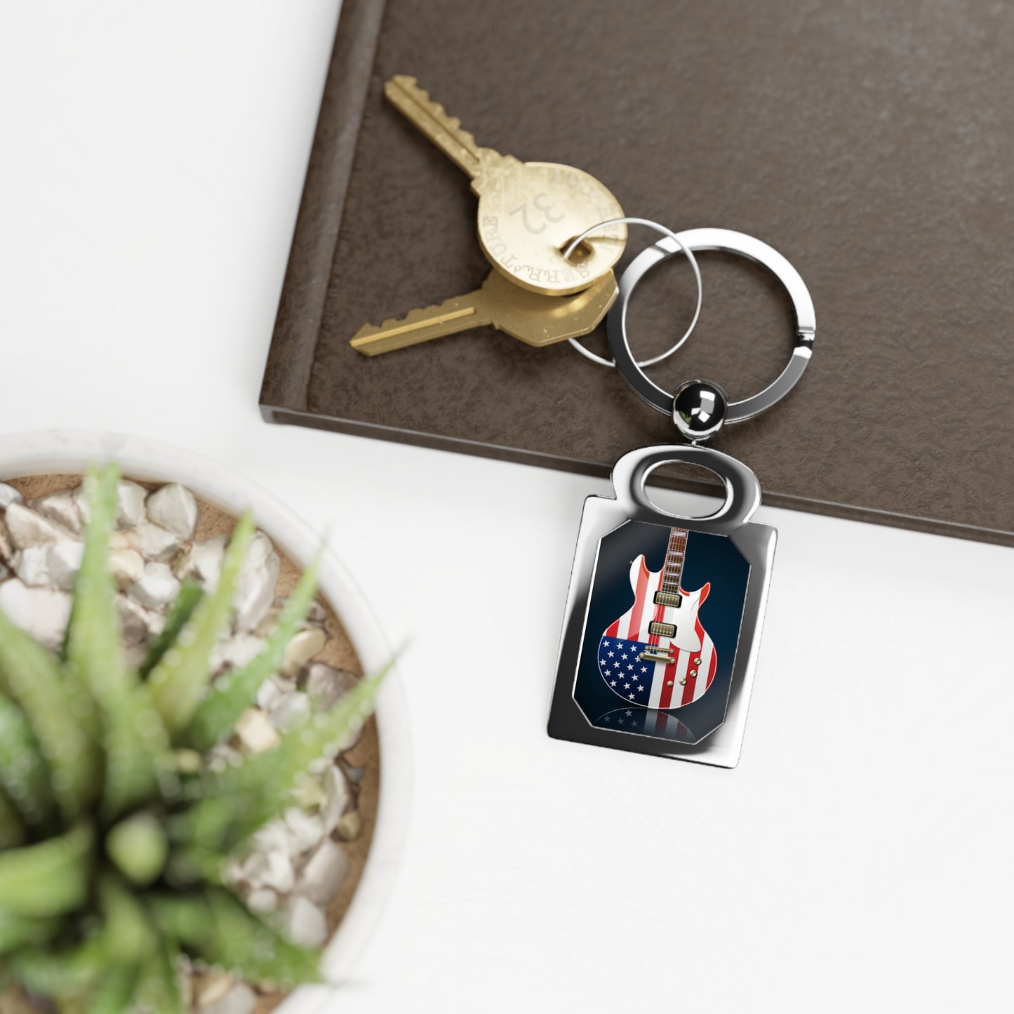 American Flag Electric Guitar Rectangle Keyring