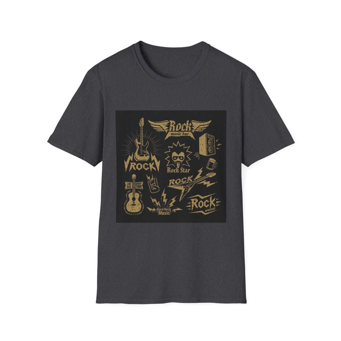 10%OFF at checkout! - Rock Band Graphic T-Shirt — Vintage Gold Guitar & Amp Design