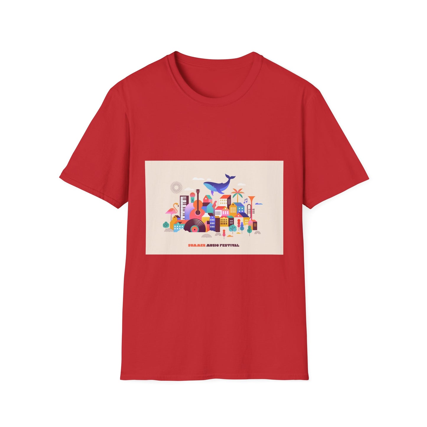 10% Off at checkout! T‑Shirt — Colorful Coastal Cityscape with Whale Graphic