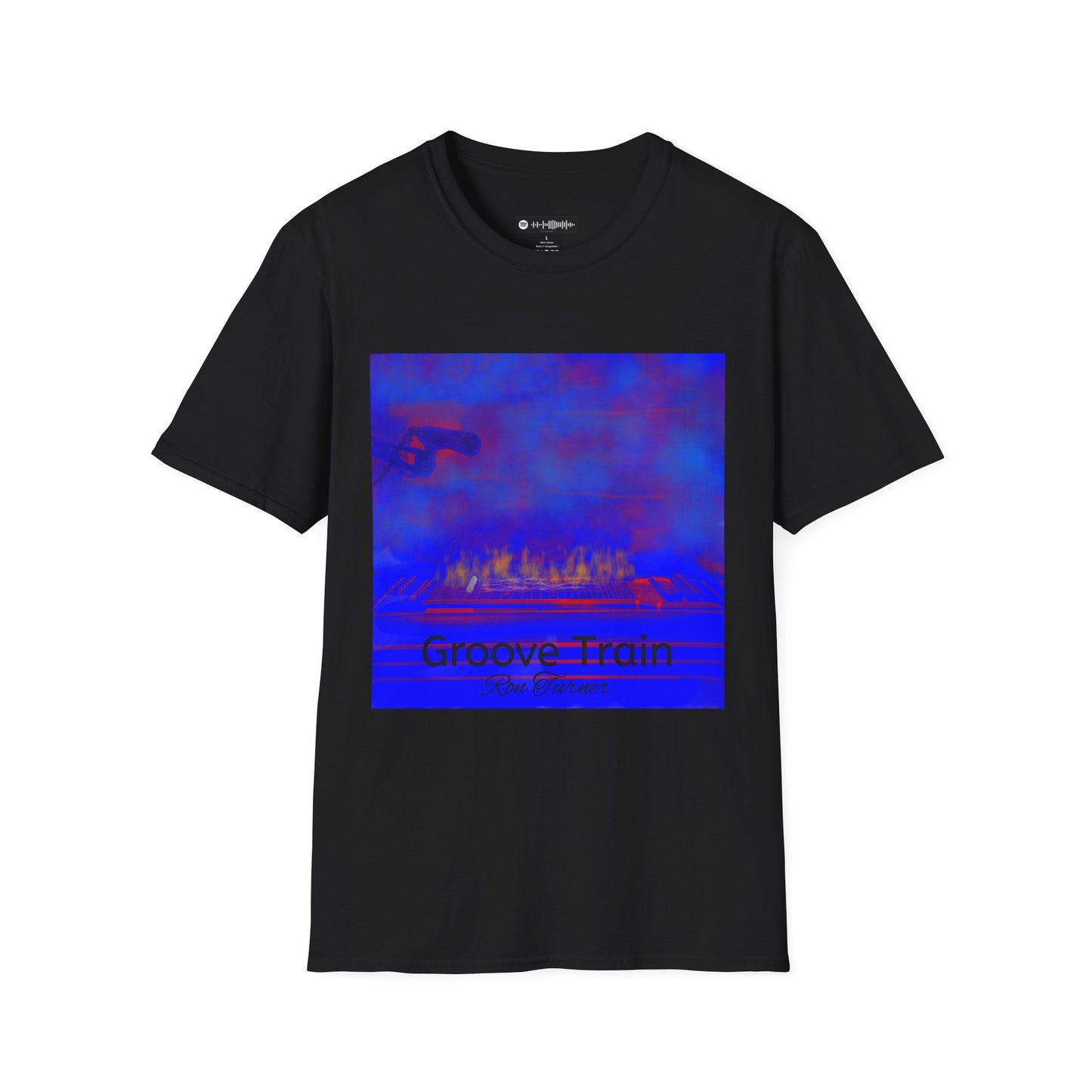 Groove Train Abstract Art T-Shirt — Retro Blue Vaporwave Graphic Tee