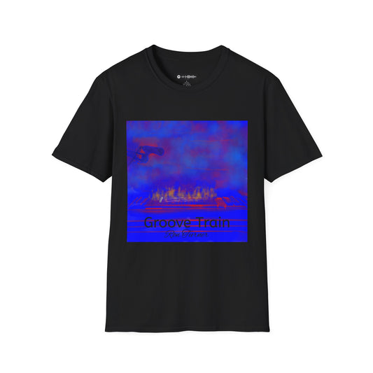 Groove Train Abstract Art T-Shirt — Retro Blue Vaporwave Graphic Tee