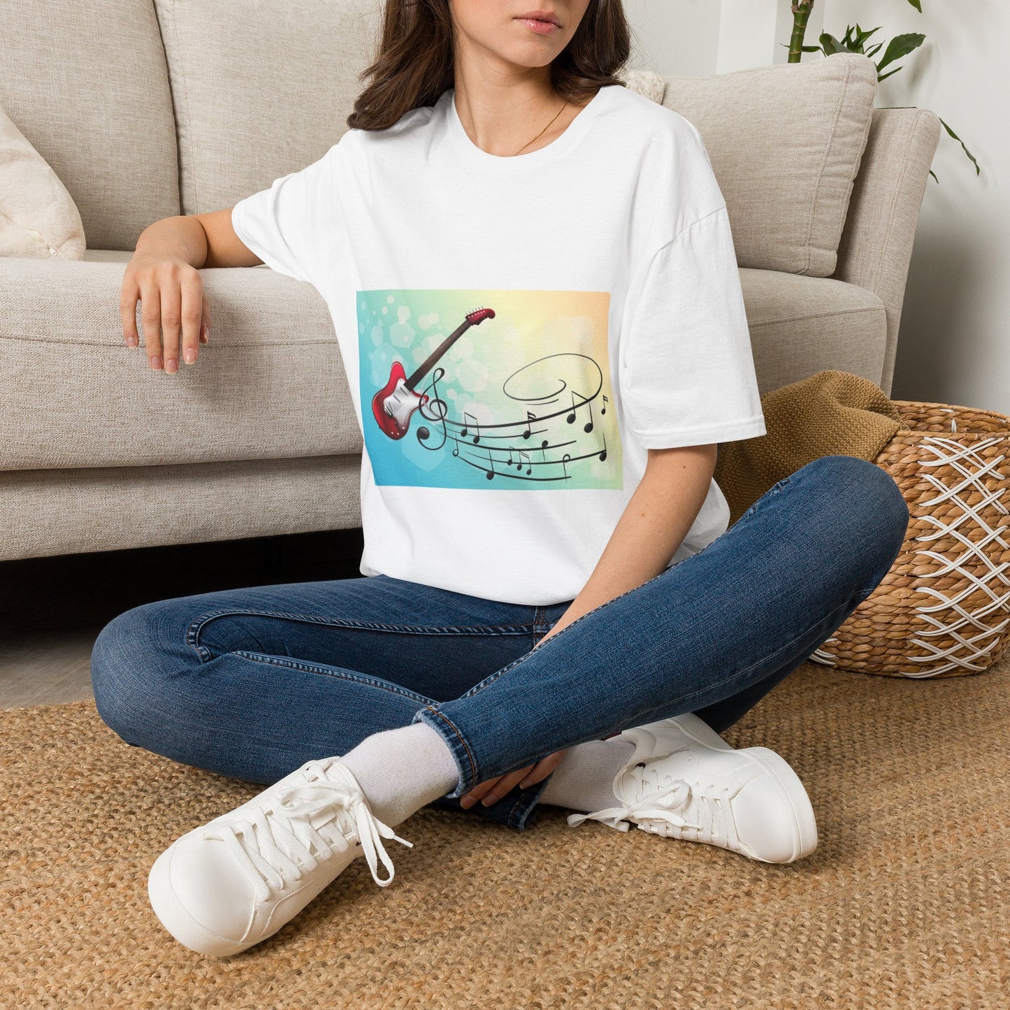 10% Off at checkout - Electric Guitar Music Tee — Colorful Musical Notes Graphic T-Shirt