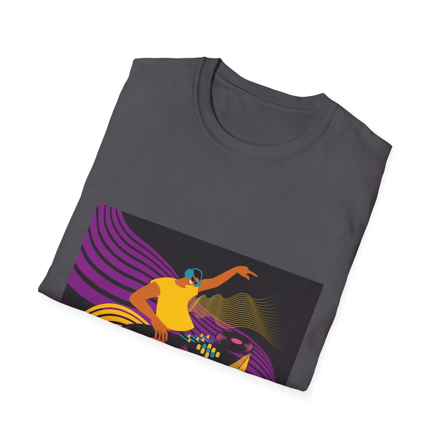 DJ Turntable Graphic T-Shirt — Retro Neon Dance Music Tee