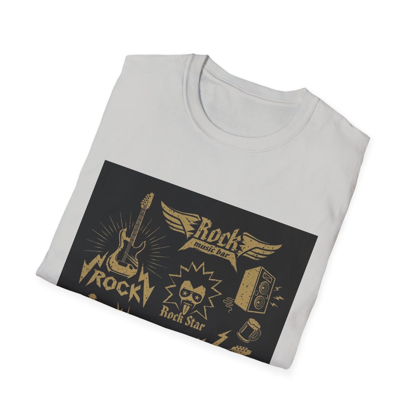 10%OFF at checkout! - Rock Band Graphic T-Shirt — Vintage Gold Guitar & Amp Design