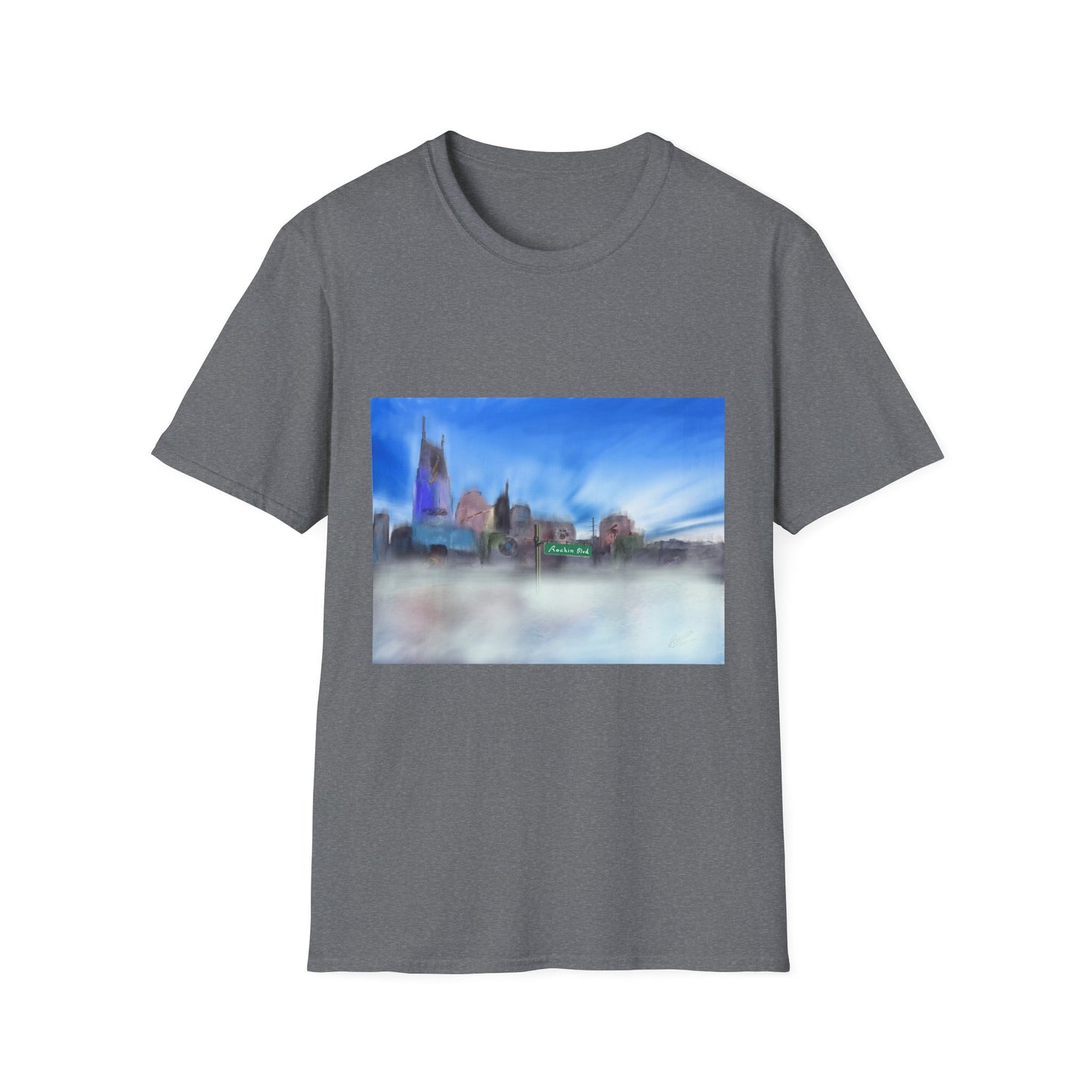10%OFF at checkout! - Music City Skyline Blur Print T-Shirt — Dreamy Urban Landscape Tee