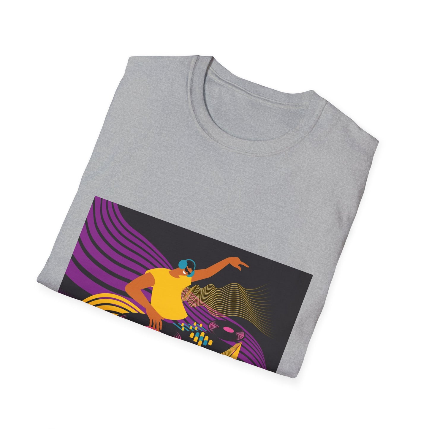 DJ Turntable Graphic T-Shirt — Retro Neon Dance Music Tee