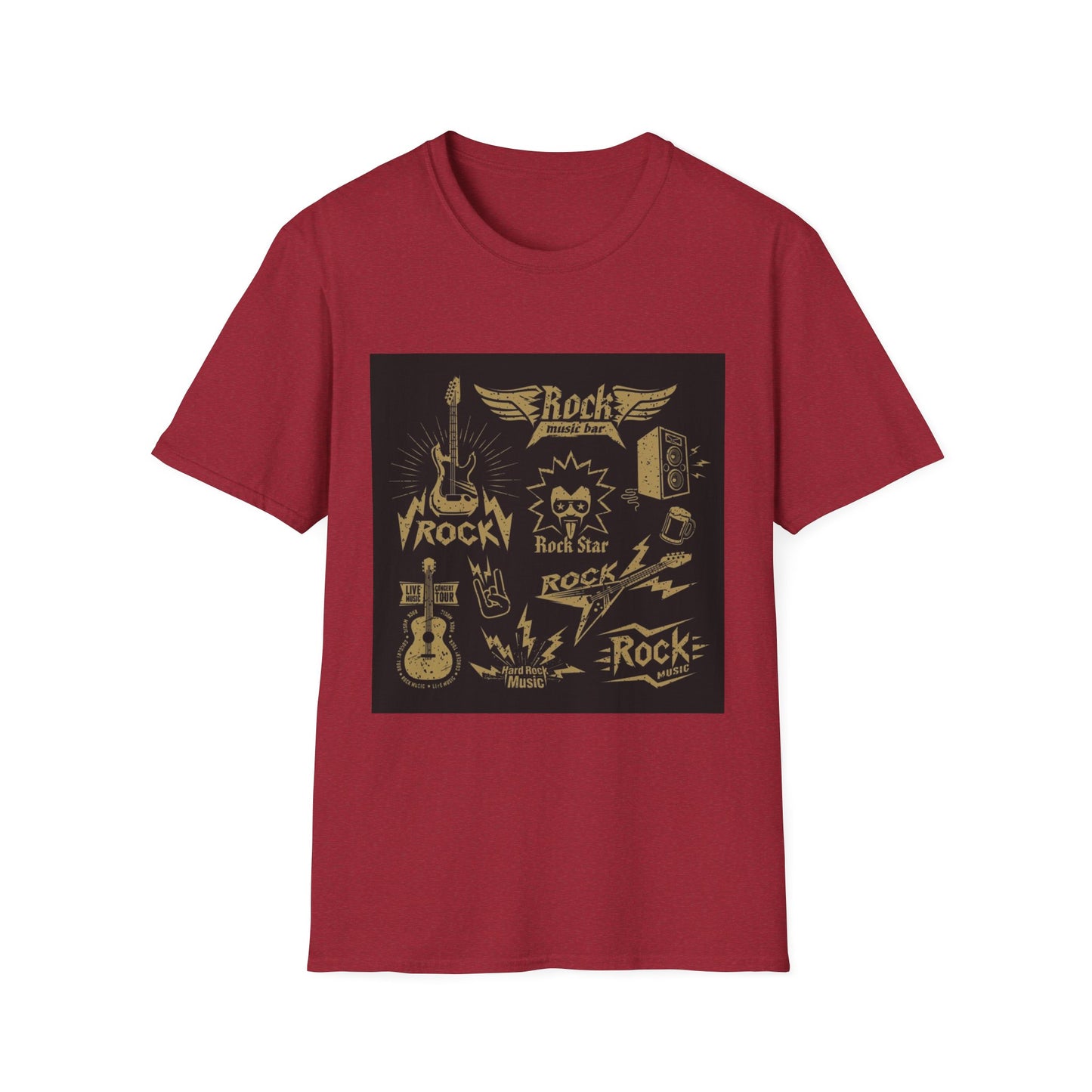 10%OFF at checkout! - Rock Band Graphic T-Shirt — Vintage Gold Guitar & Amp Design