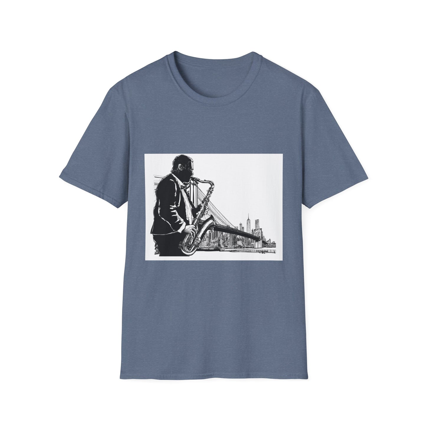 10%OFF at checkout! - Saxophone Skyline T-Shirt — Jazz Musician Cityscape Tee