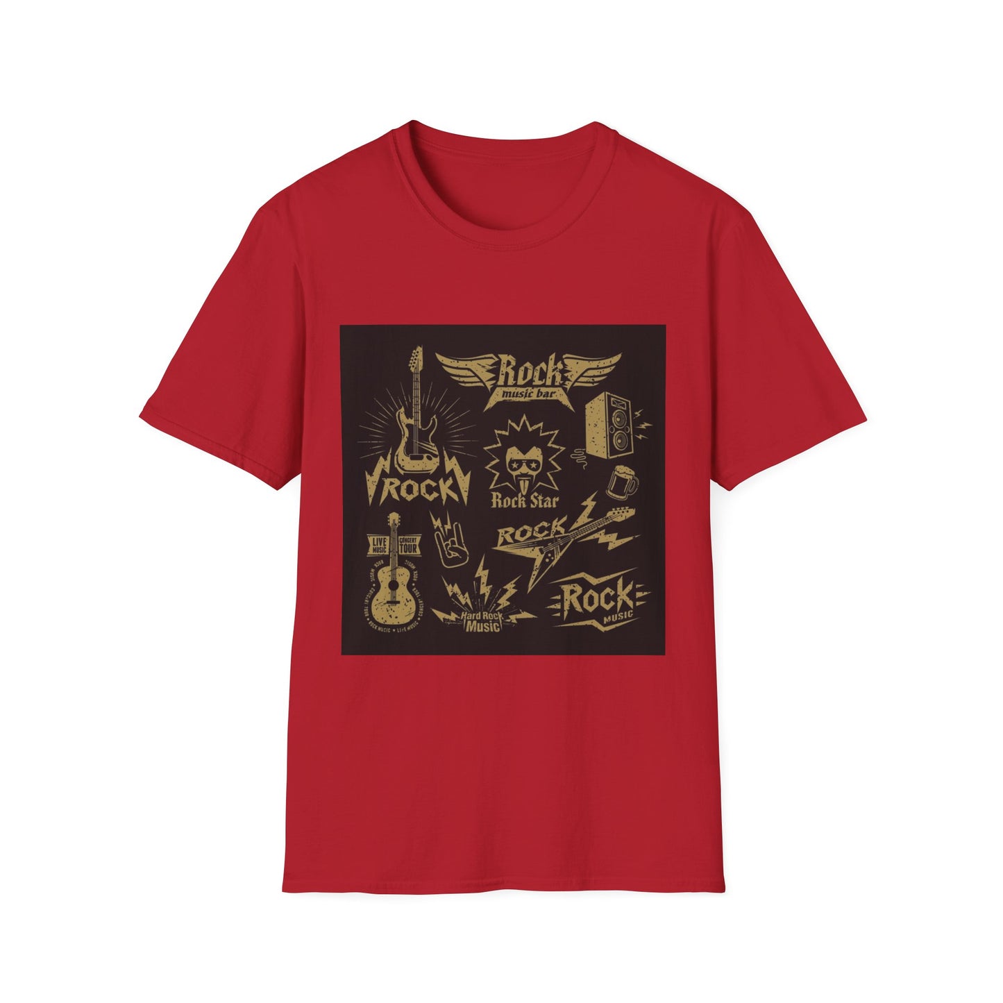 10%OFF at checkout! - Rock Band Graphic T-Shirt — Vintage Gold Guitar & Amp Design