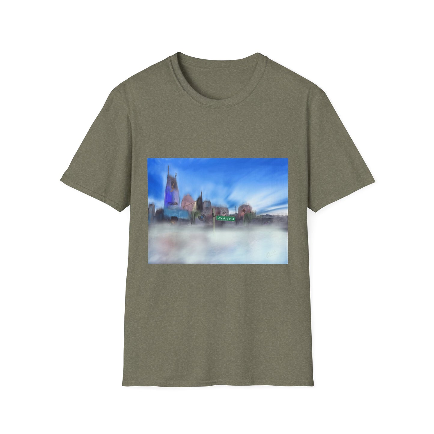 10%OFF at checkout! - Music City Skyline Blur Print T-Shirt — Dreamy Urban Landscape Tee