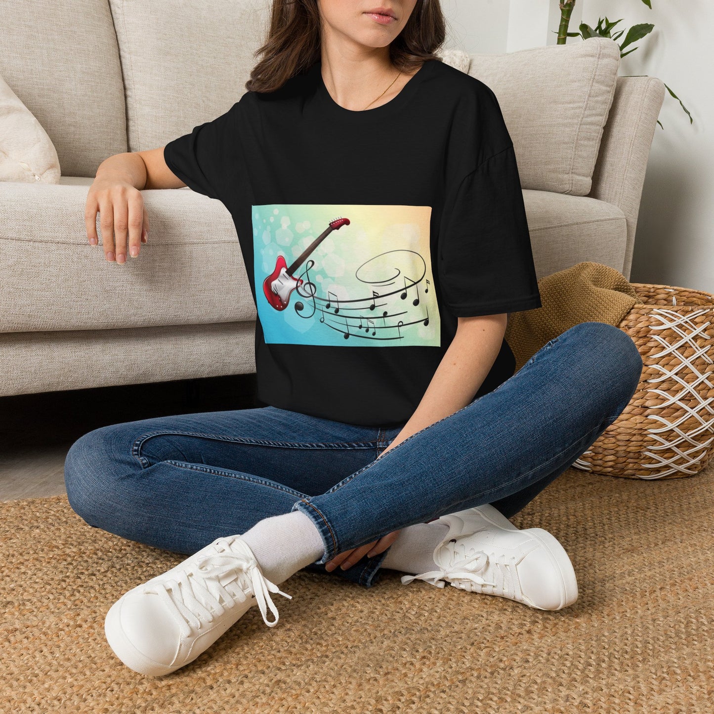 10% Off at checkout - Electric Guitar Music Tee — Colorful Musical Notes Graphic T-Shirt