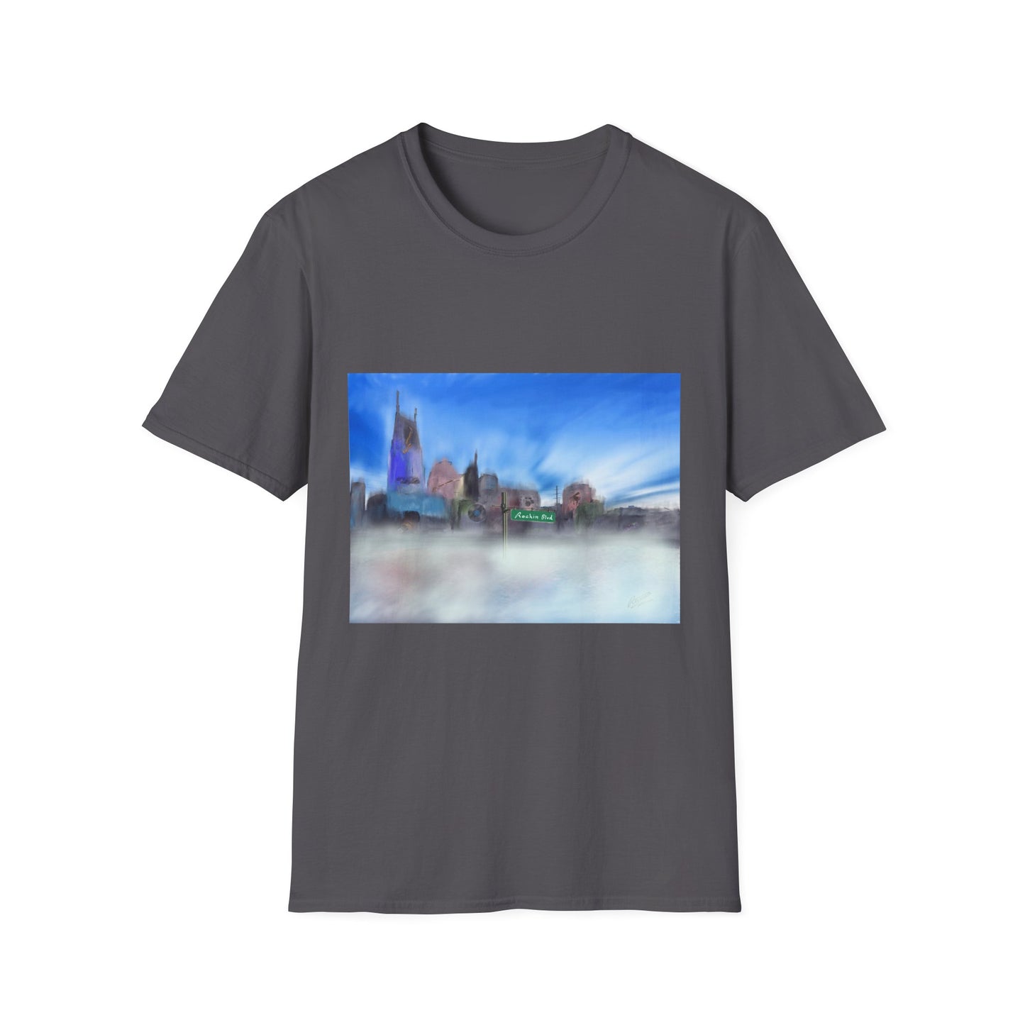 10%OFF at checkout! - Music City Skyline Blur Print T-Shirt — Dreamy Urban Landscape Tee