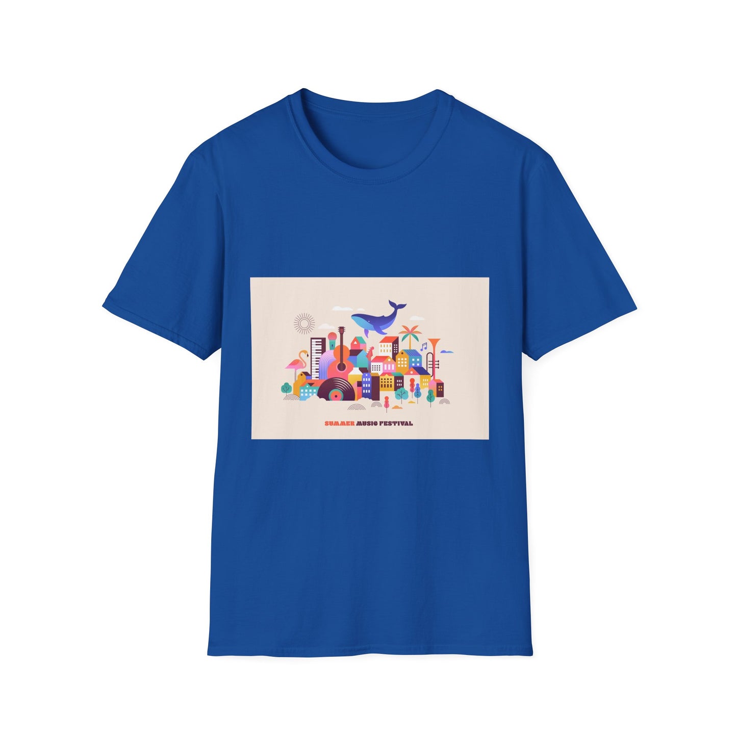 10% Off at checkout! T‑Shirt — Colorful Coastal Cityscape with Whale Graphic
