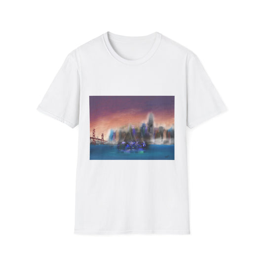 10%OFF at checkout! - Big City Band City Skyline Sunset T-Shirt — Blurred Nightscape Graphic Tee