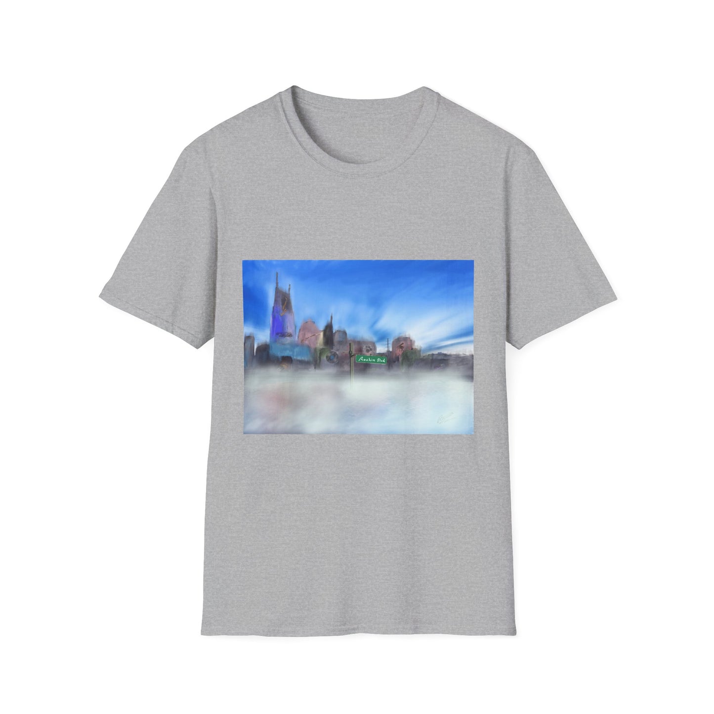 10%OFF at checkout! - Music City Skyline Blur Print T-Shirt — Dreamy Urban Landscape Tee