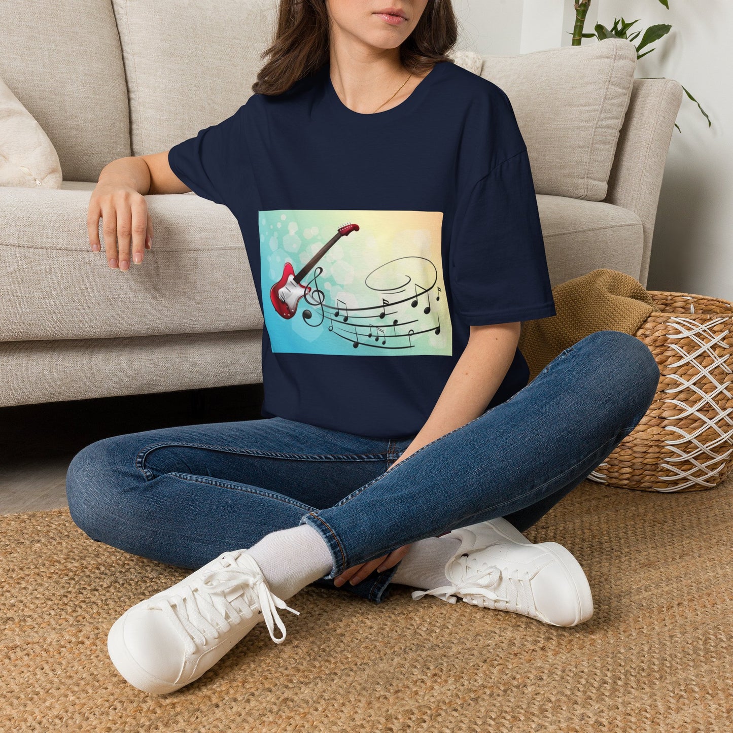 10% Off at checkout - Electric Guitar Music Tee — Colorful Musical Notes Graphic T-Shirt