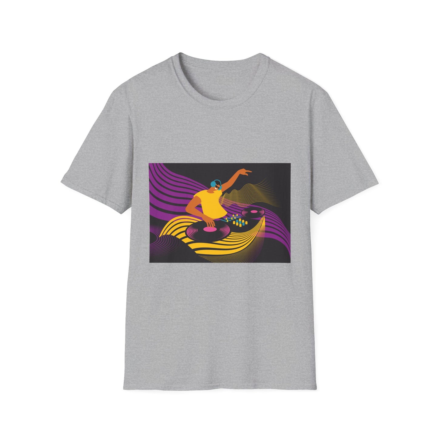 DJ Turntable Graphic T-Shirt — Retro Neon Dance Music Tee