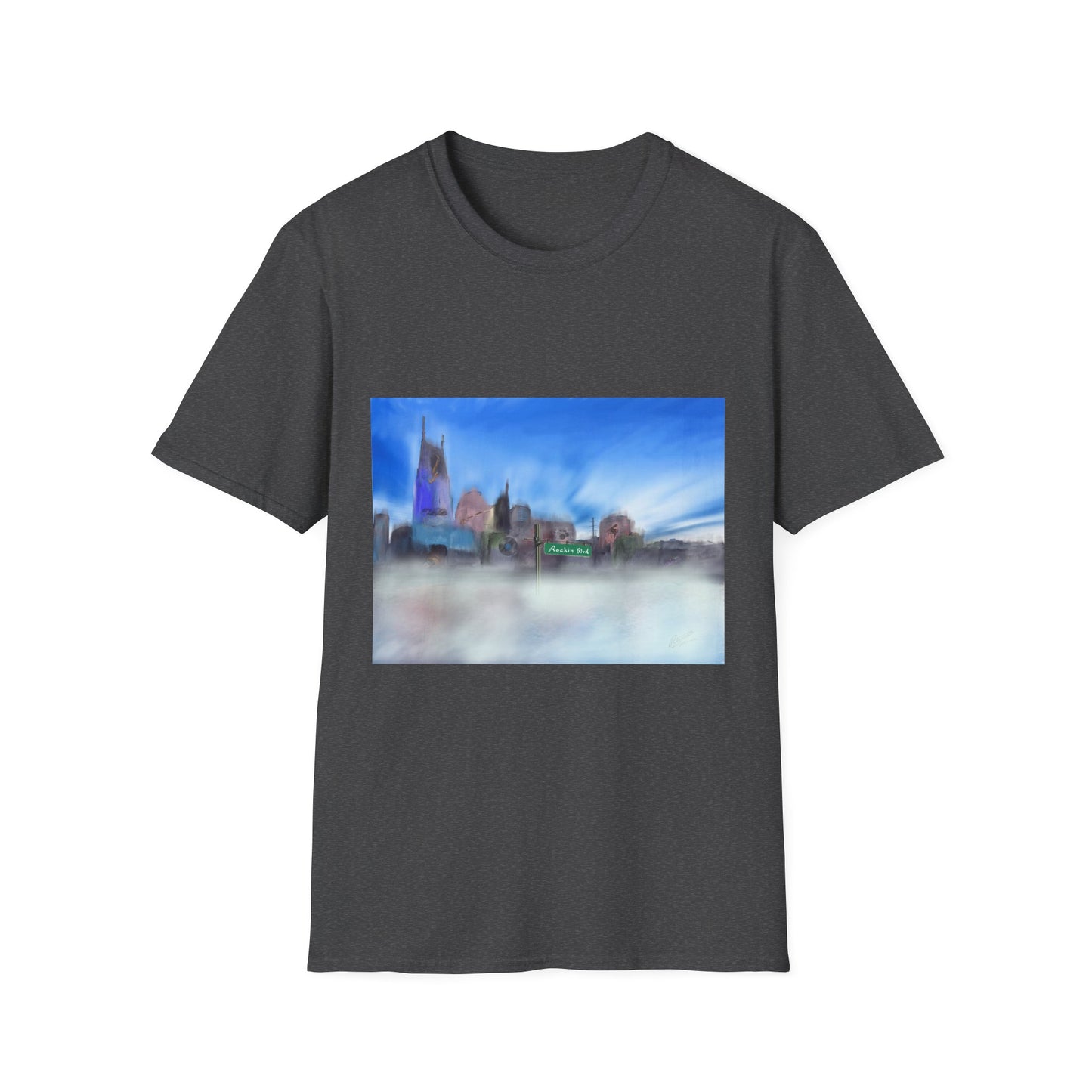 10%OFF at checkout! - Music City Skyline Blur Print T-Shirt — Dreamy Urban Landscape Tee