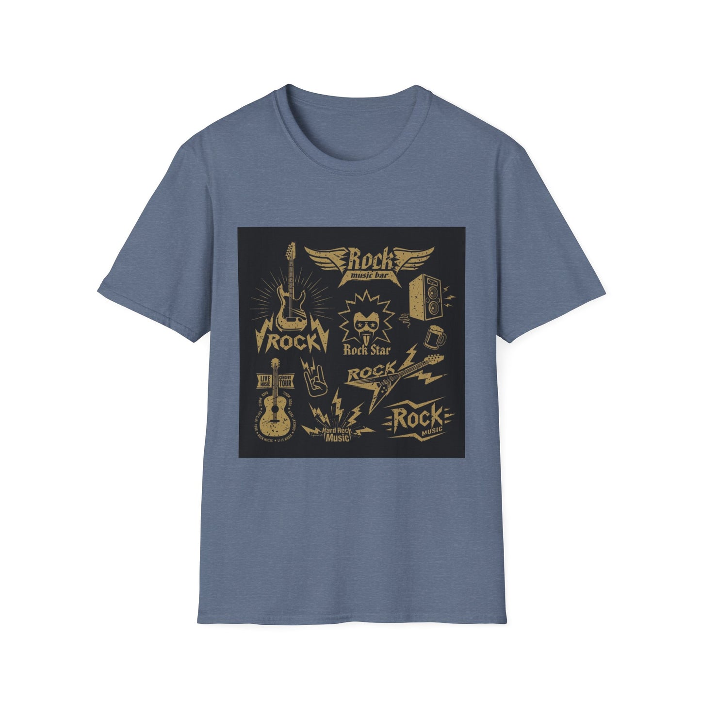 10%OFF at checkout! - Rock Band Graphic T-Shirt — Vintage Gold Guitar & Amp Design