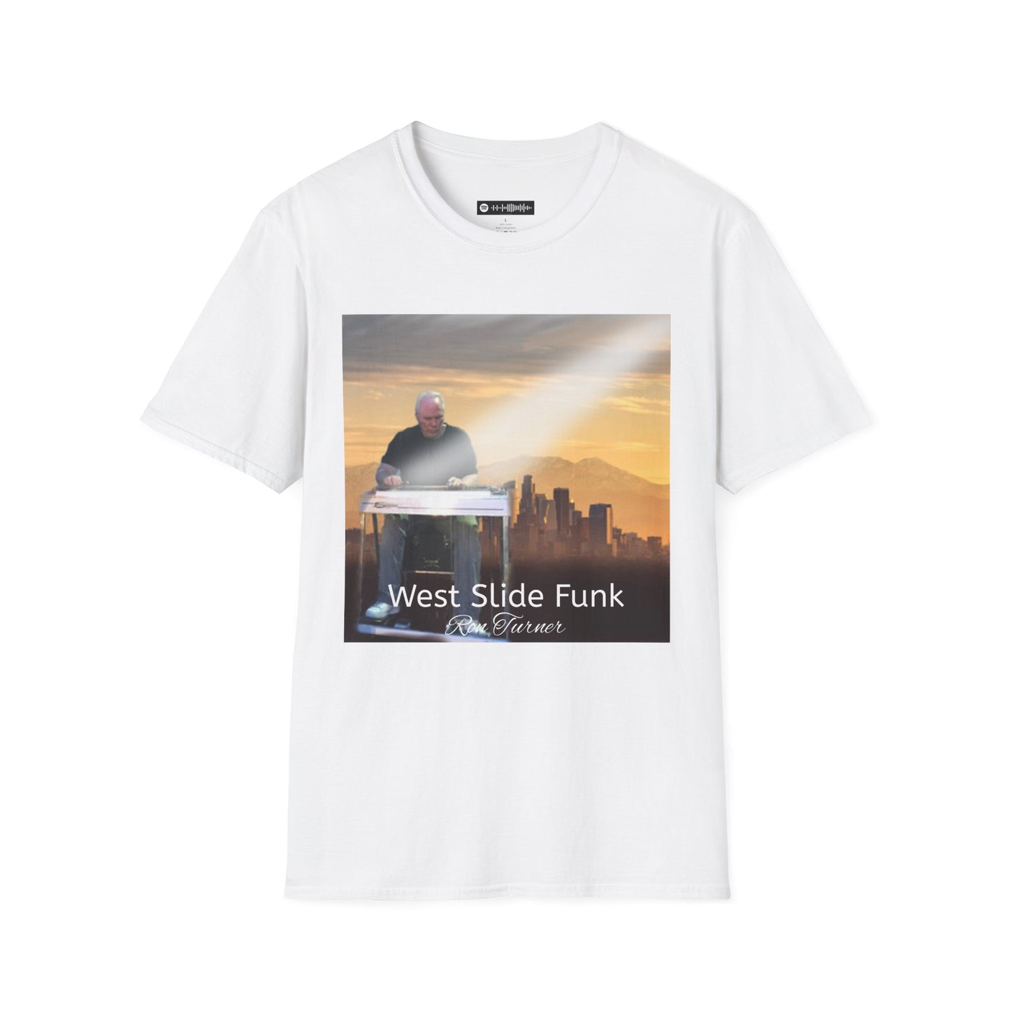West Slide Funk Steel Guitarist T-Shirt — Skyline Sunset Graphic Tee
