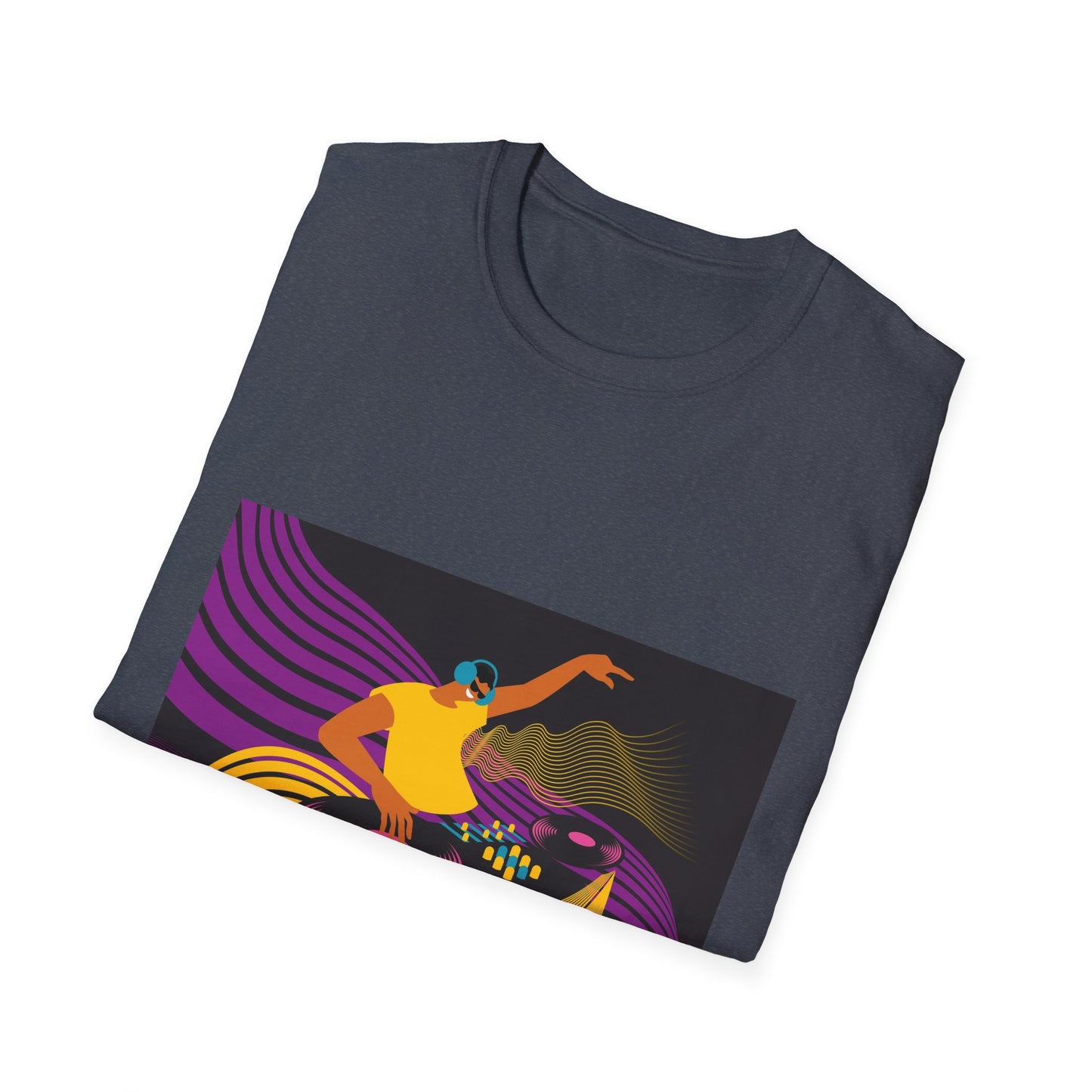 DJ Turntable Graphic T-Shirt — Retro Neon Dance Music Tee