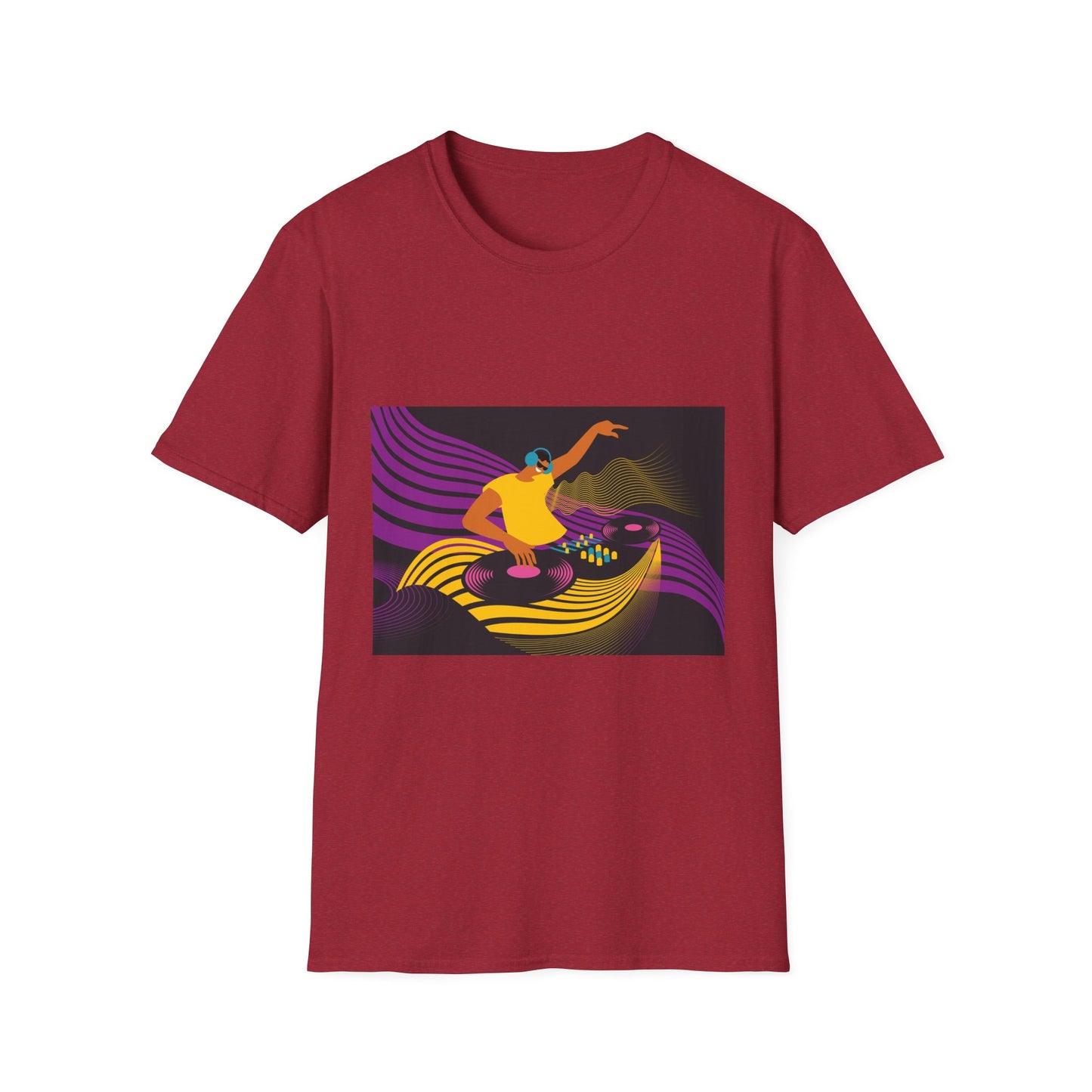 DJ Turntable Graphic T-Shirt — Retro Neon Dance Music Tee