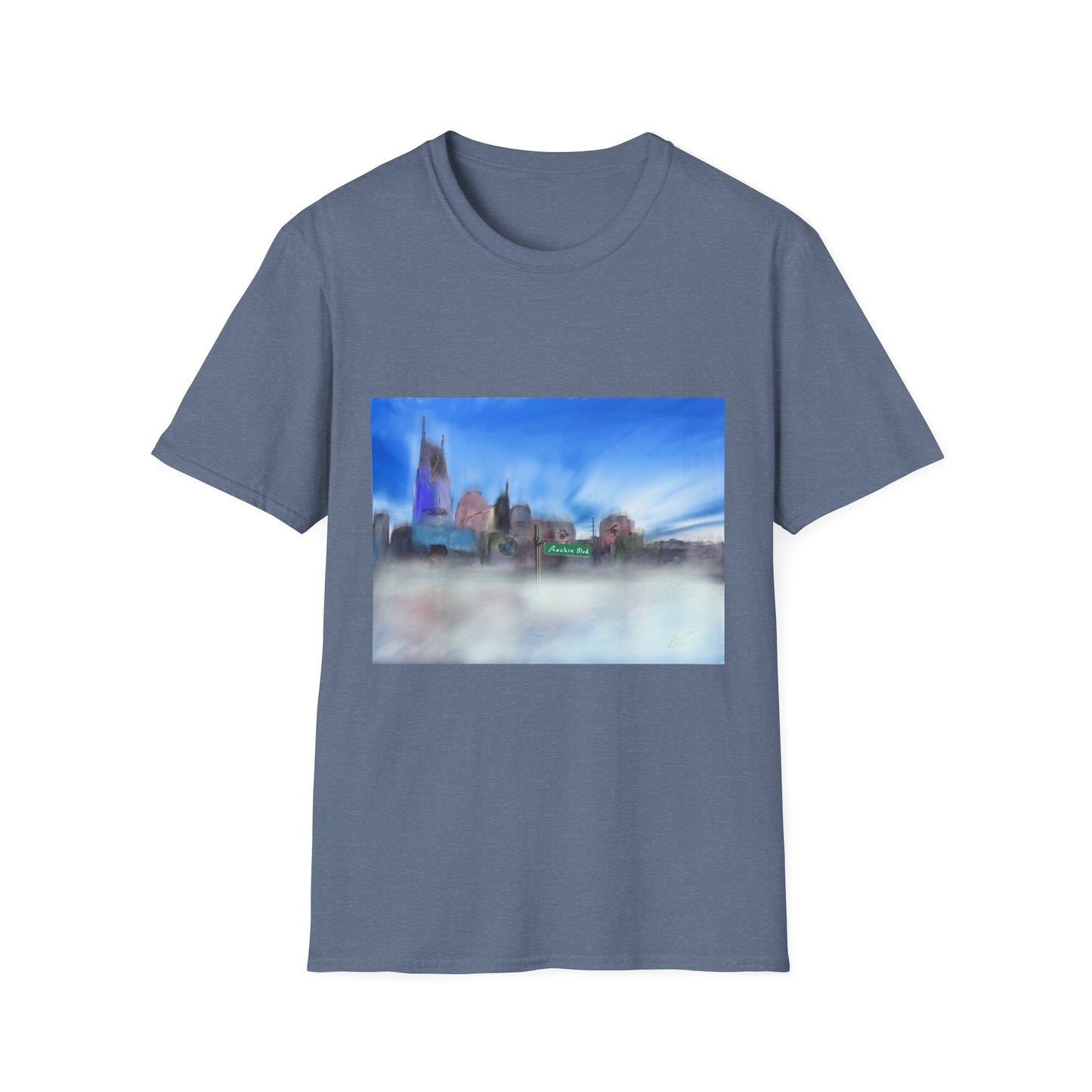 10%OFF at checkout! - Music City Skyline Blur Print T-Shirt — Dreamy Urban Landscape Tee