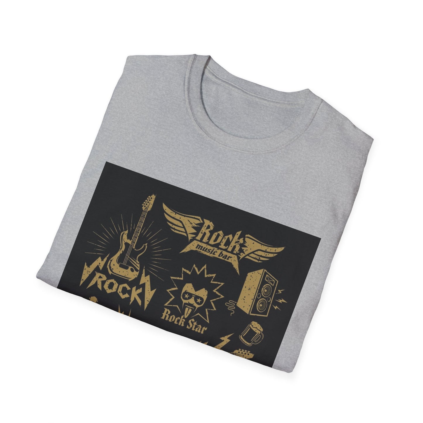 10%OFF at checkout! - Rock Band Graphic T-Shirt — Vintage Gold Guitar & Amp Design