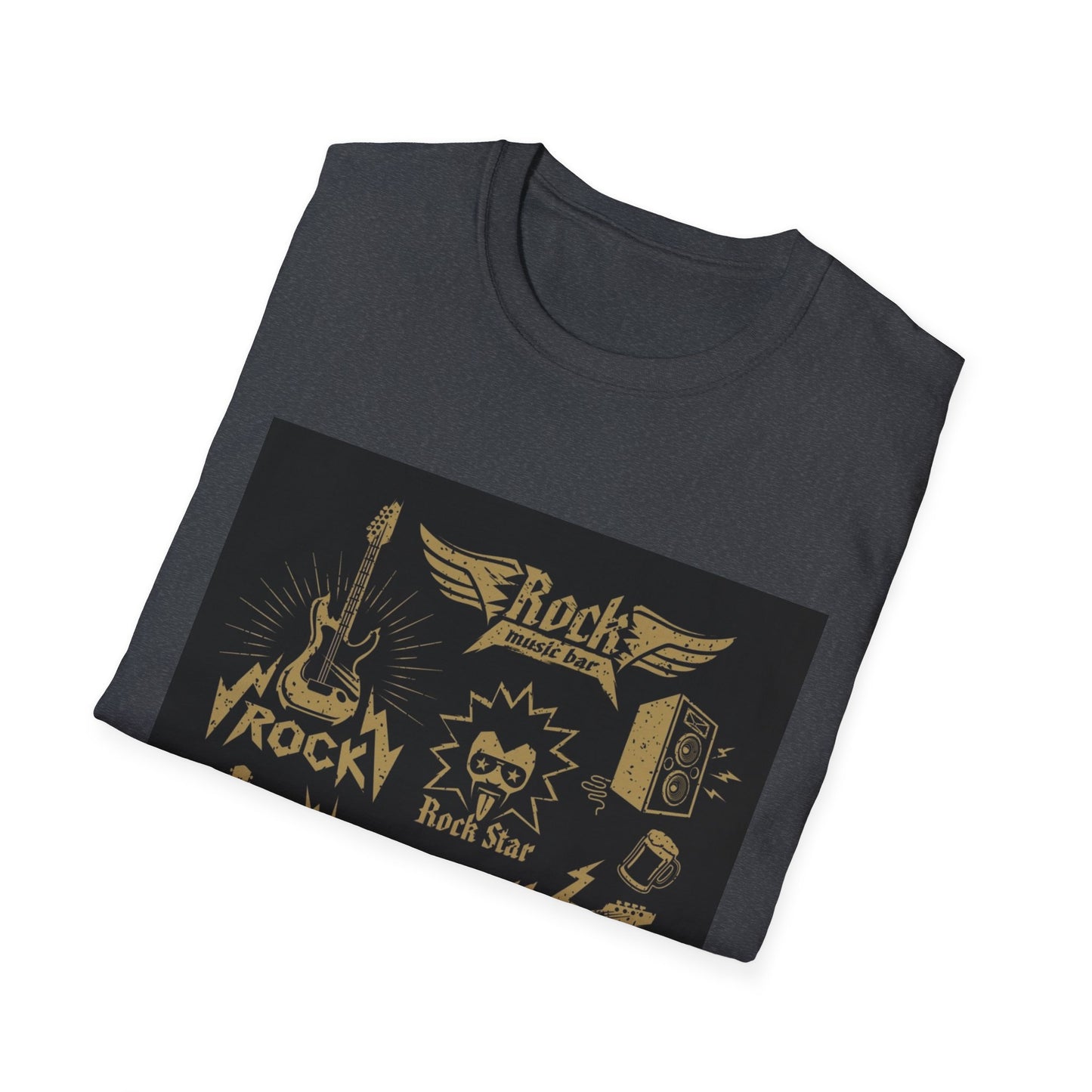 10%OFF at checkout! - Rock Band Graphic T-Shirt — Vintage Gold Guitar & Amp Design