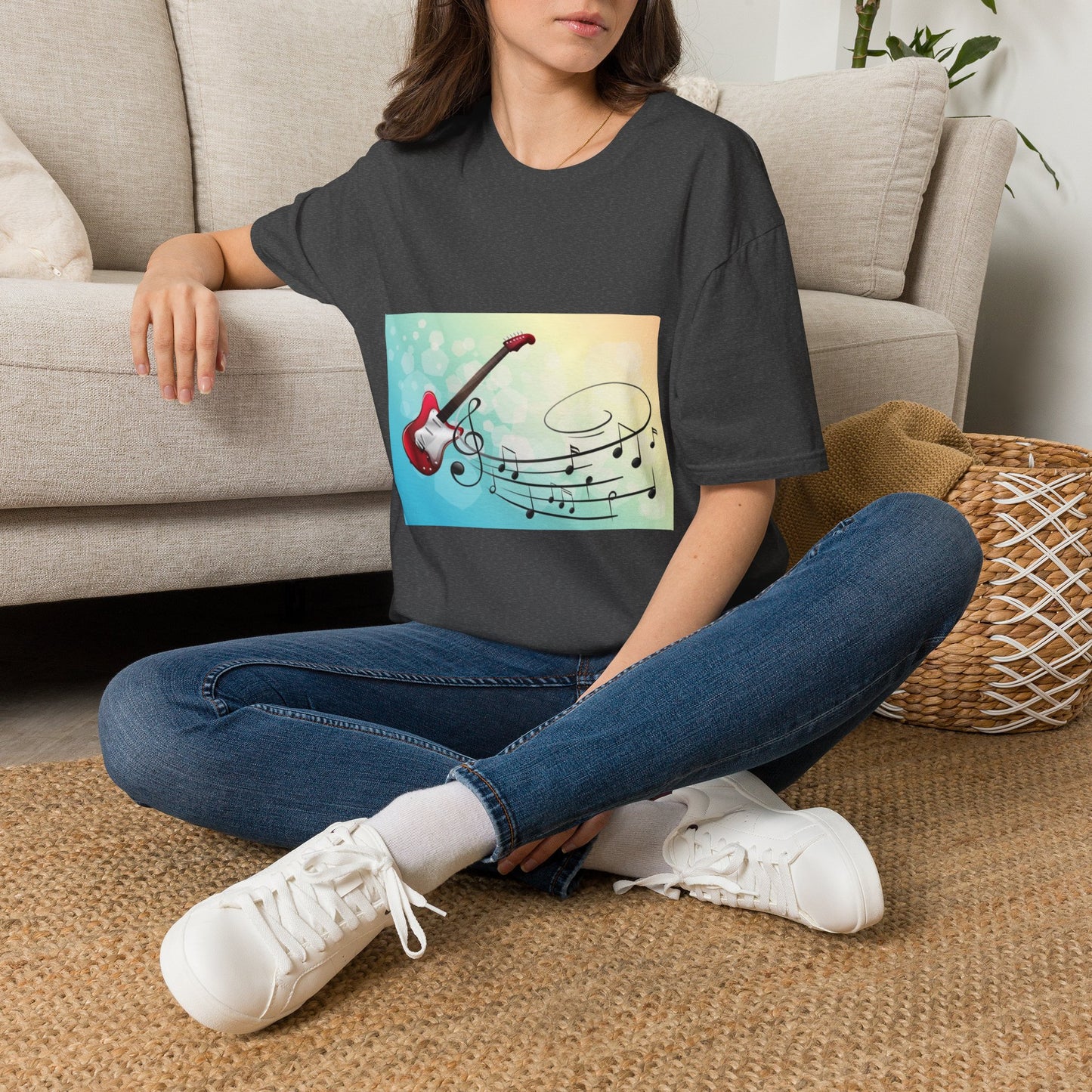 10% Off at checkout - Electric Guitar Music Tee — Colorful Musical Notes Graphic T-Shirt