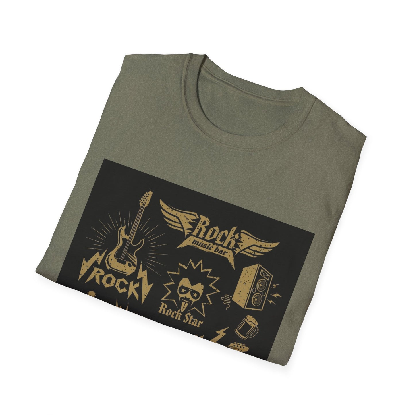 10%OFF at checkout! - Rock Band Graphic T-Shirt — Vintage Gold Guitar & Amp Design