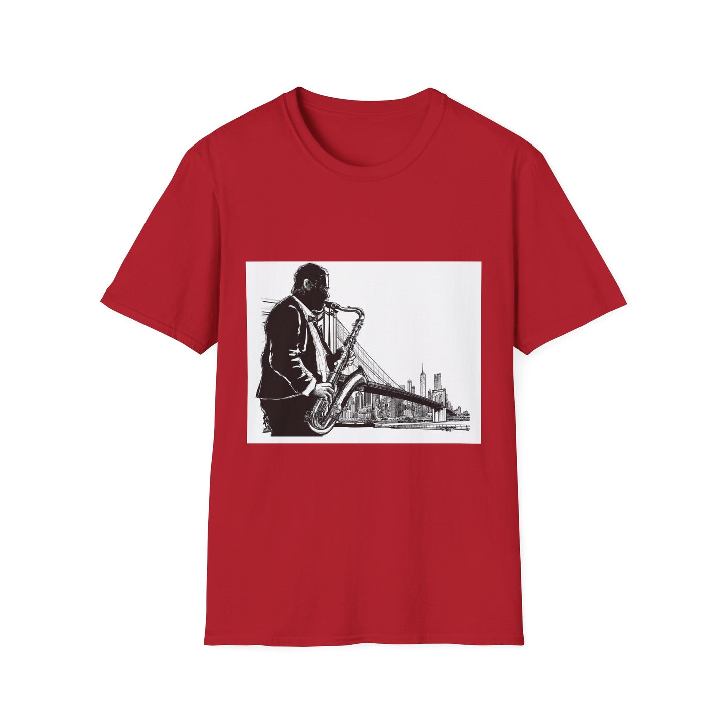 10%OFF at checkout! - Saxophone Skyline T-Shirt — Jazz Musician Cityscape Tee
