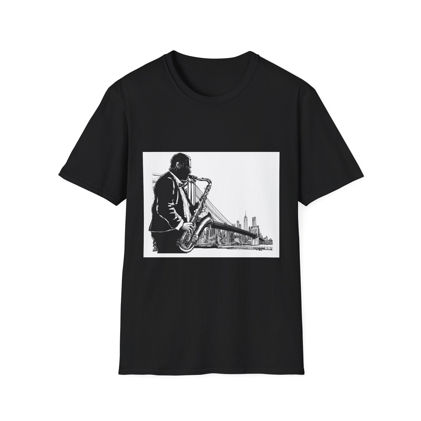 10%OFF at checkout! - Saxophone Skyline T-Shirt — Jazz Musician Cityscape Tee