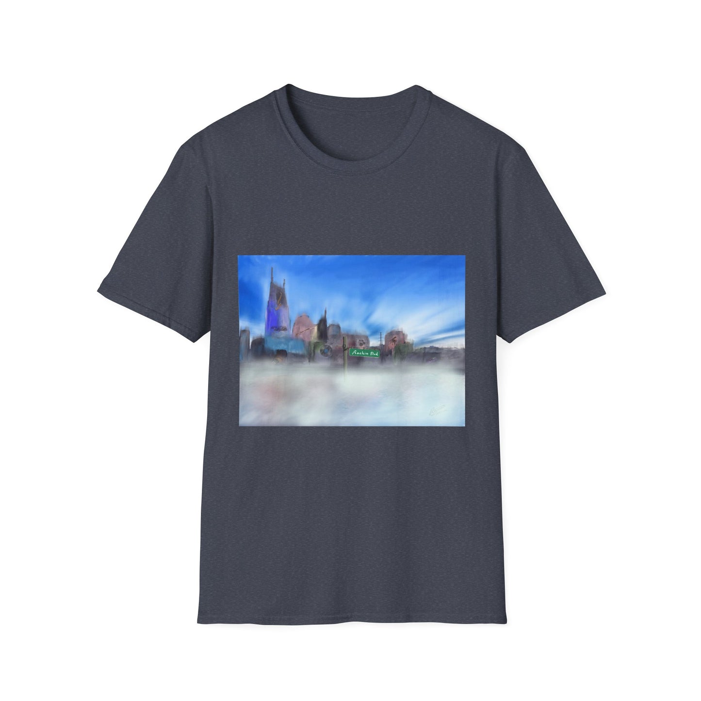 10%OFF at checkout! - Music City Skyline Blur Print T-Shirt — Dreamy Urban Landscape Tee