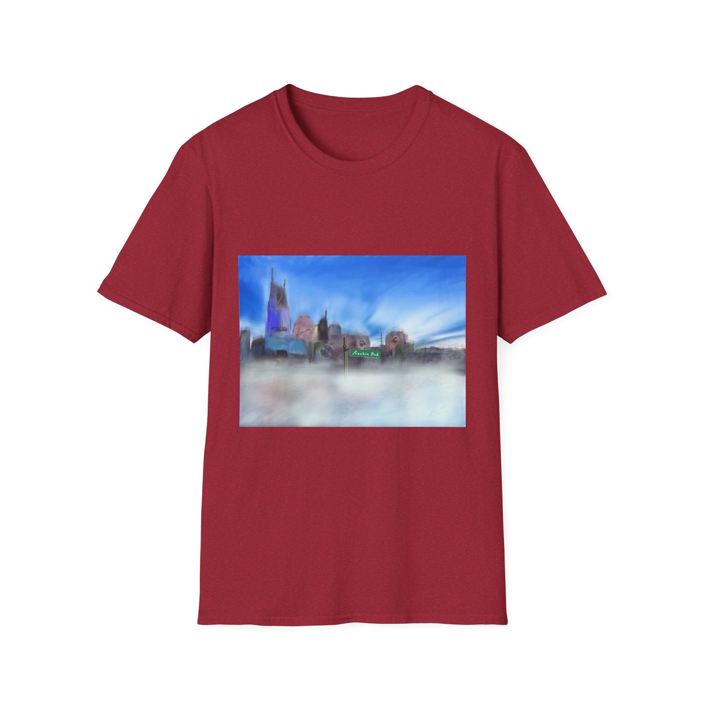 10%OFF at checkout! - Music City Skyline Blur Print T-Shirt — Dreamy Urban Landscape Tee