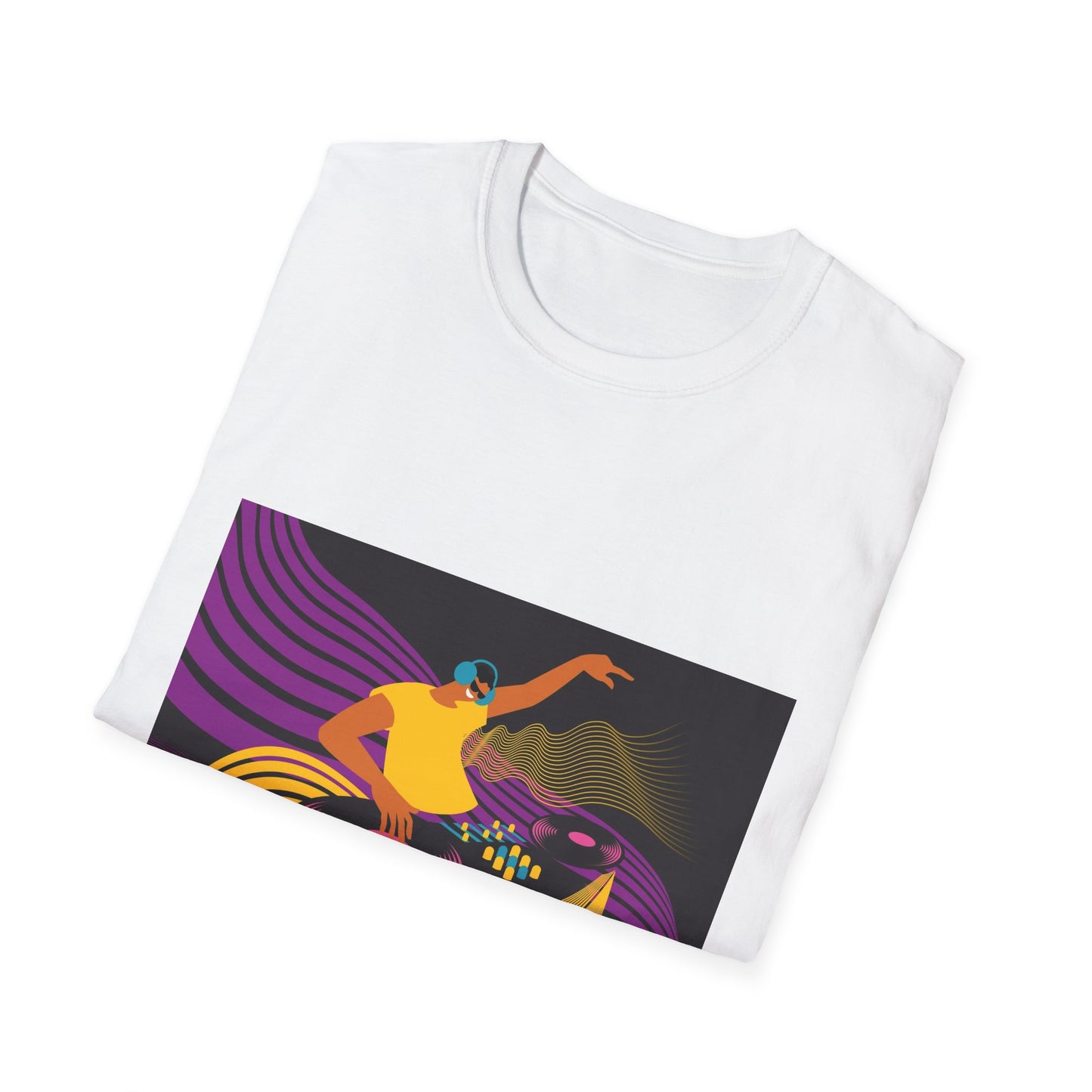 DJ Turntable Graphic T-Shirt — Retro Neon Dance Music Tee