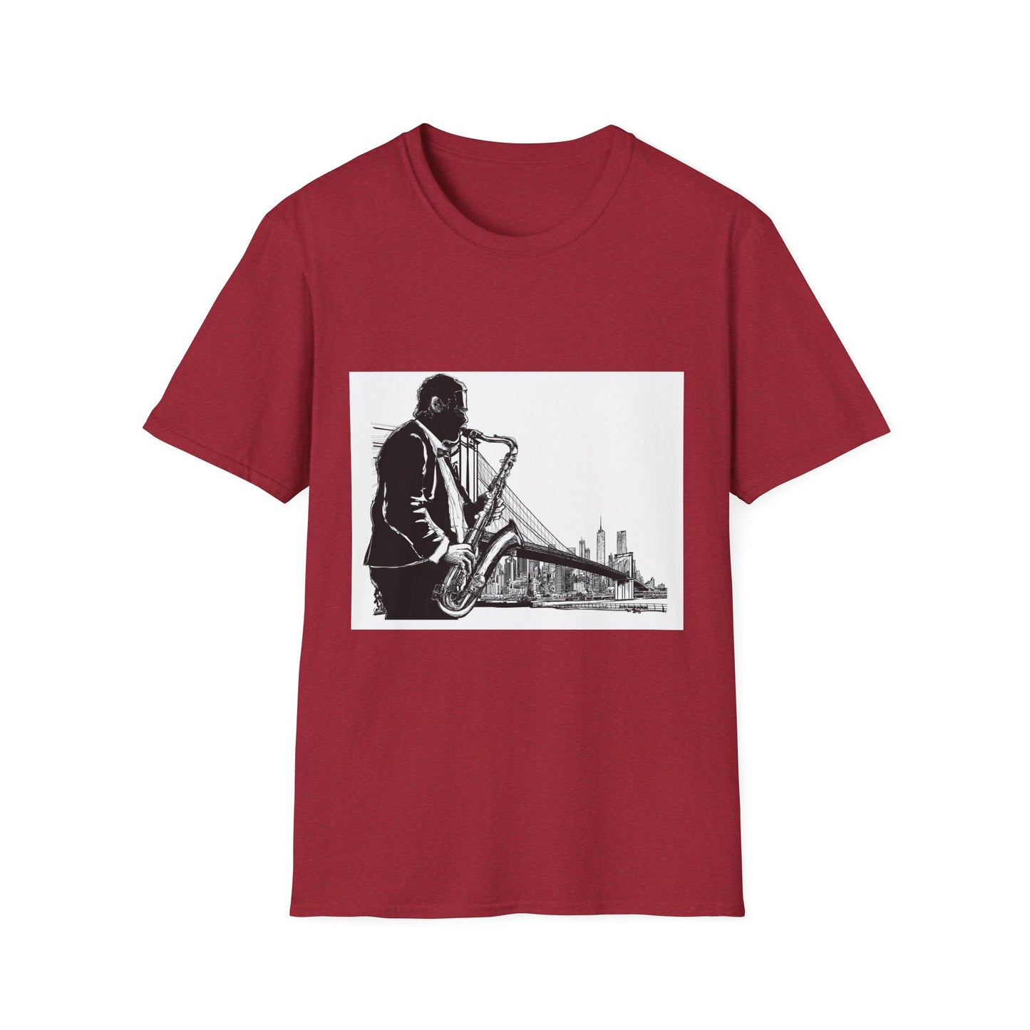 10%OFF at checkout! - Saxophone Skyline T-Shirt — Jazz Musician Cityscape Tee