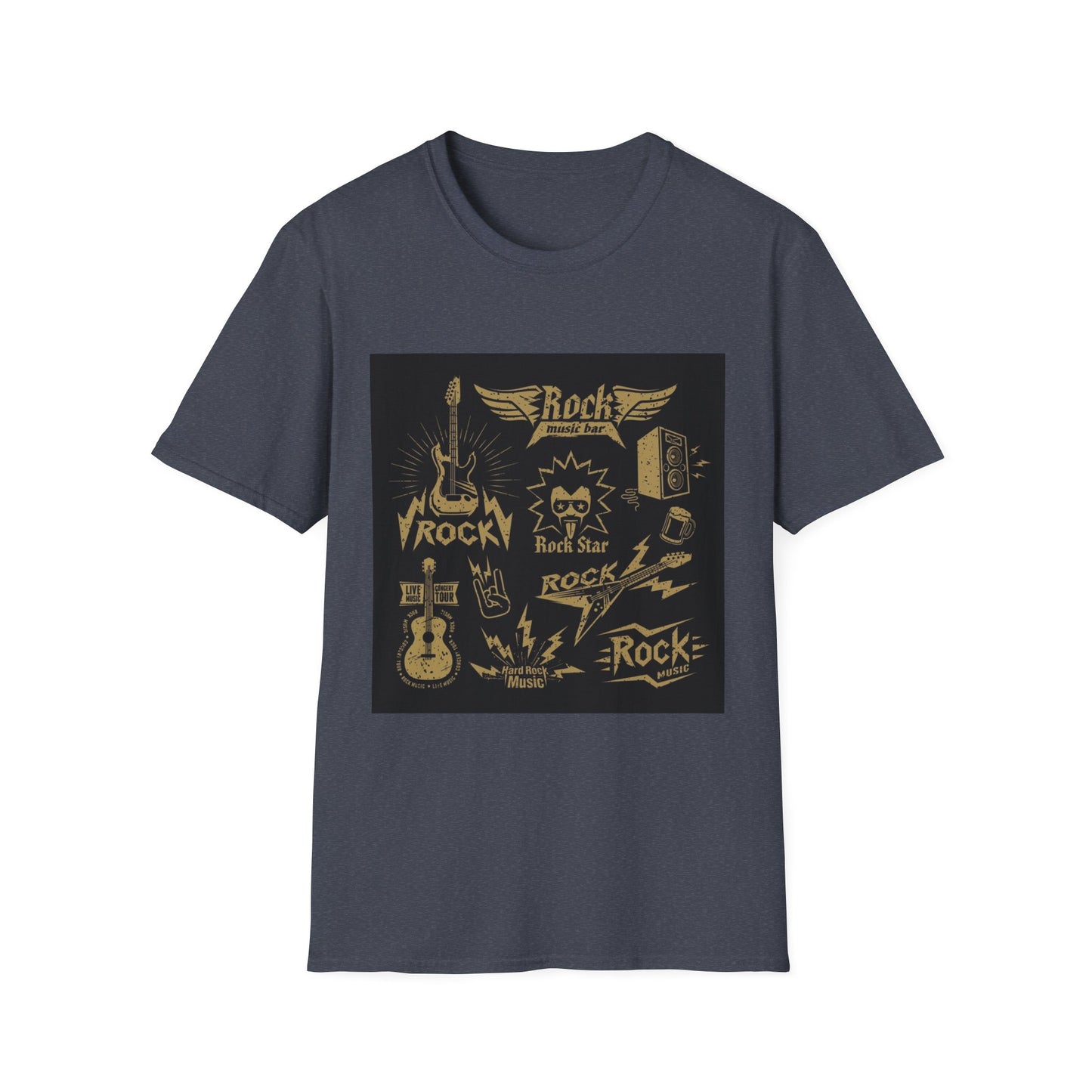 10%OFF at checkout! - Rock Band Graphic T-Shirt — Vintage Gold Guitar & Amp Design