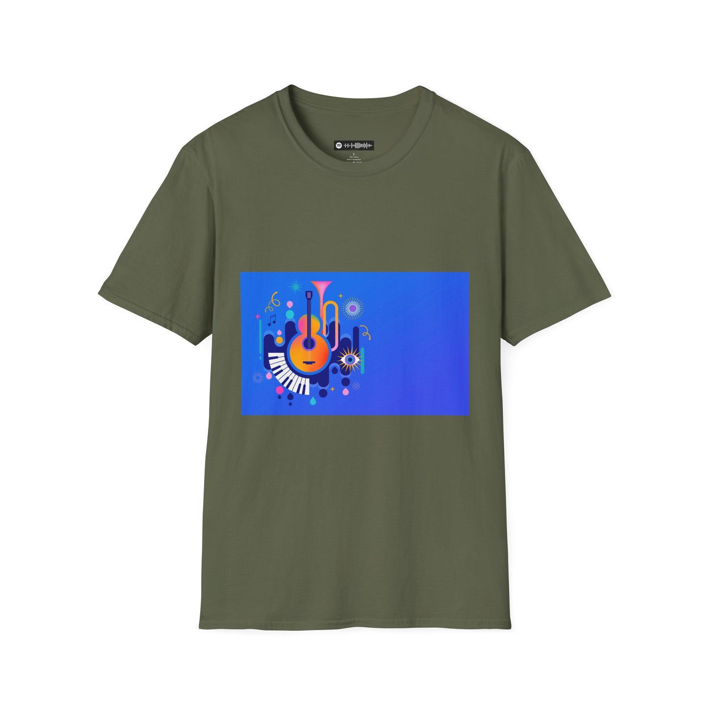 10% Off at checkout - Music Festival Graphic T-Shirt — Colorful Guitar & Instruments Design