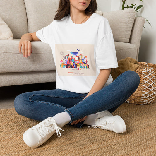 10% Off at checkout! T‑Shirt — Colorful Coastal Cityscape with Whale Graphic