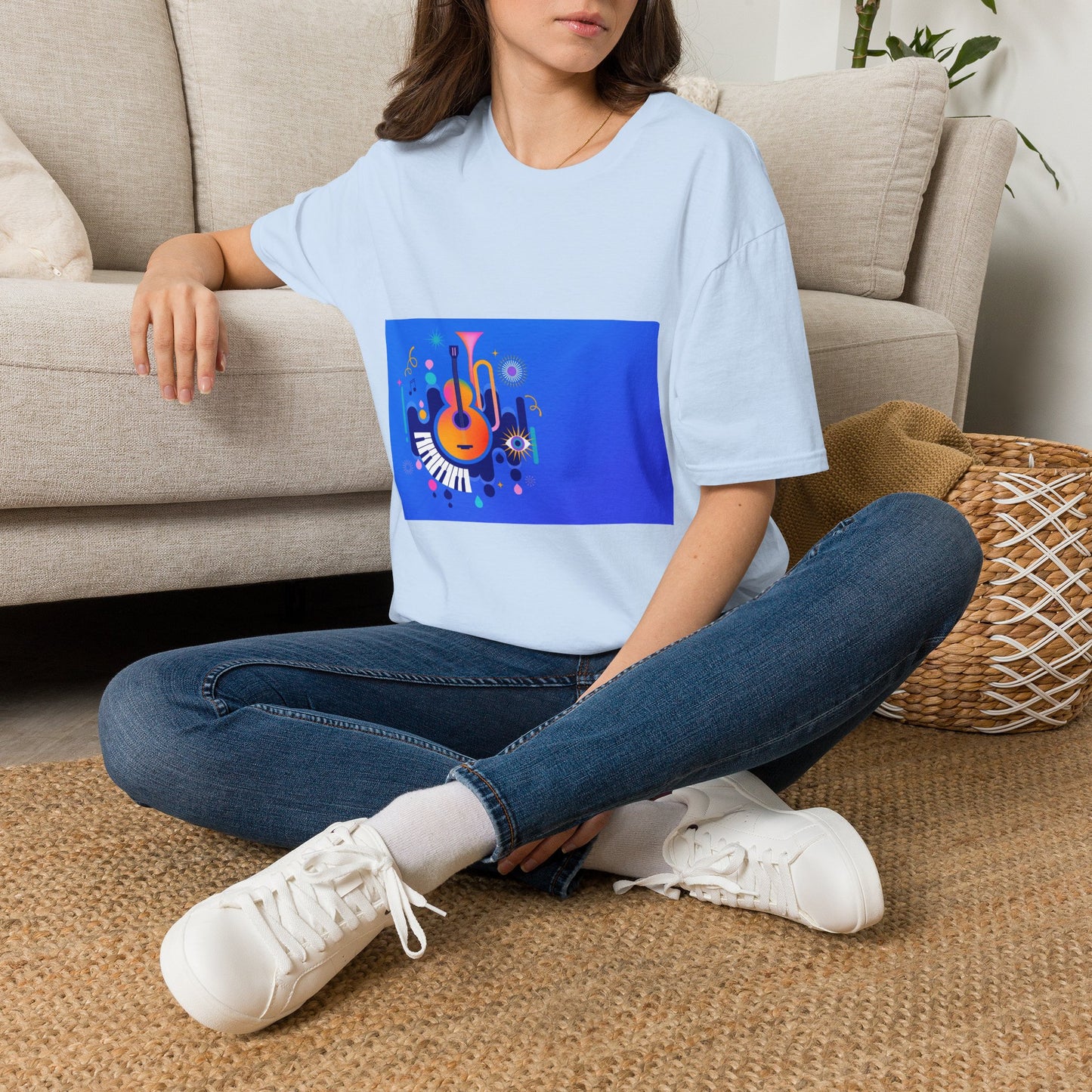 10% Off at checkout - Music Festival Graphic T-Shirt — Colorful Guitar & Instruments Design