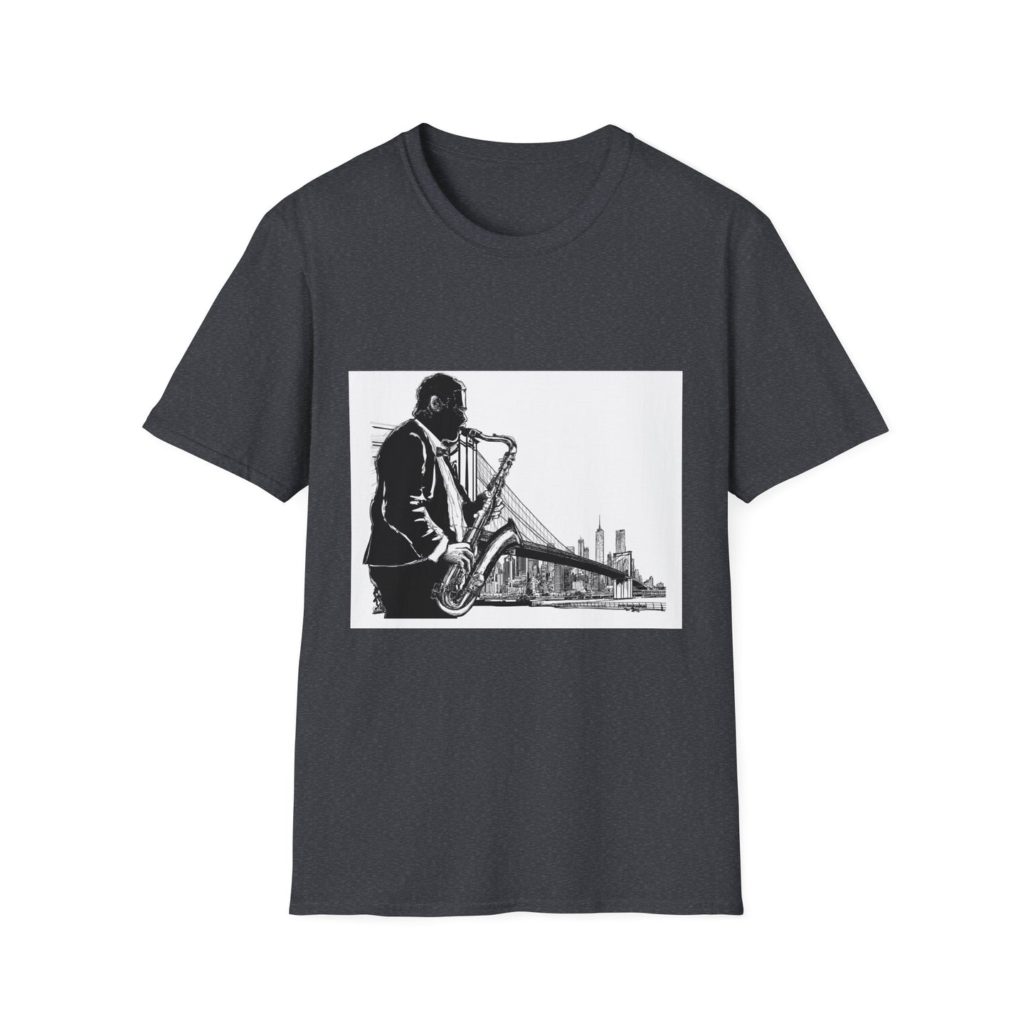 10%OFF at checkout! - Saxophone Skyline T-Shirt — Jazz Musician Cityscape Tee