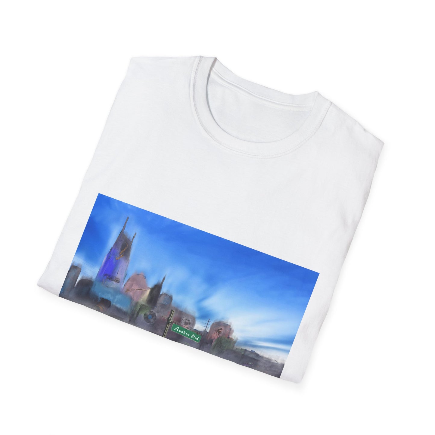10%OFF at checkout! - Music City Skyline Blur Print T-Shirt — Dreamy Urban Landscape Tee