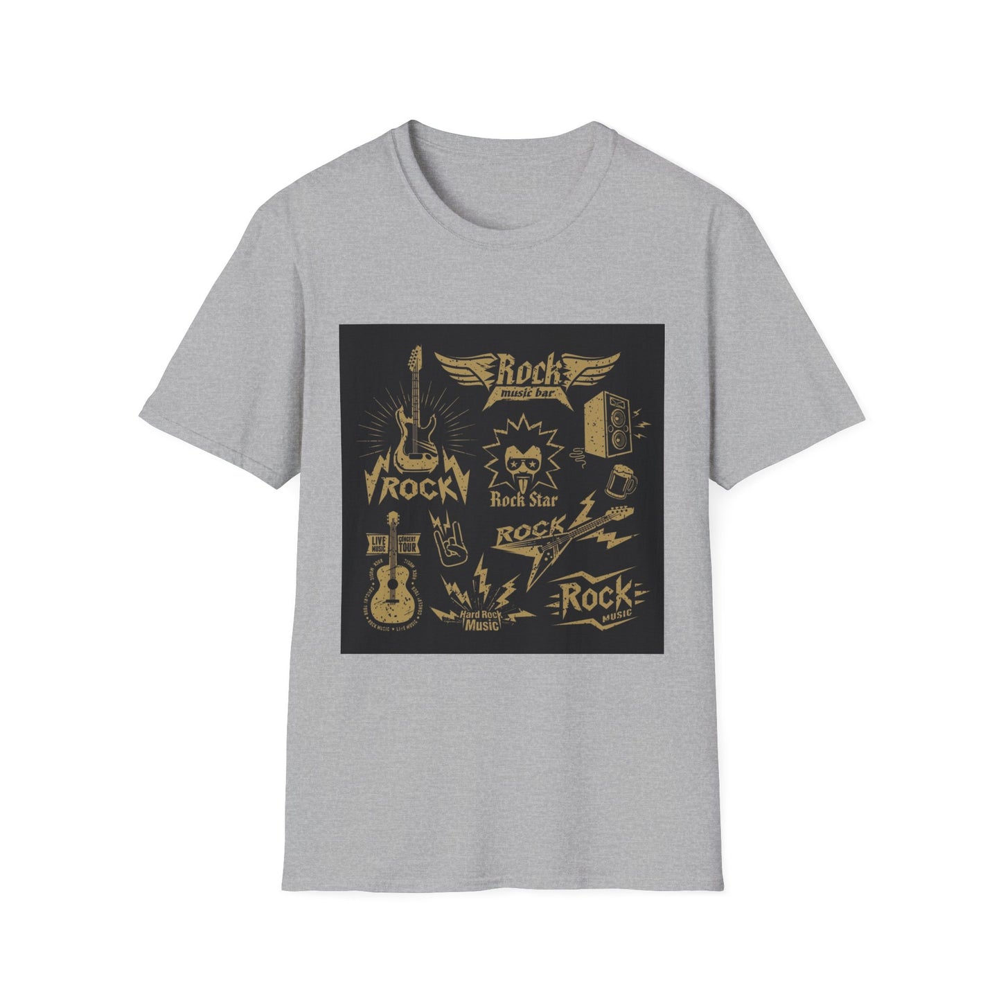 10%OFF at checkout! - Rock Band Graphic T-Shirt — Vintage Gold Guitar & Amp Design