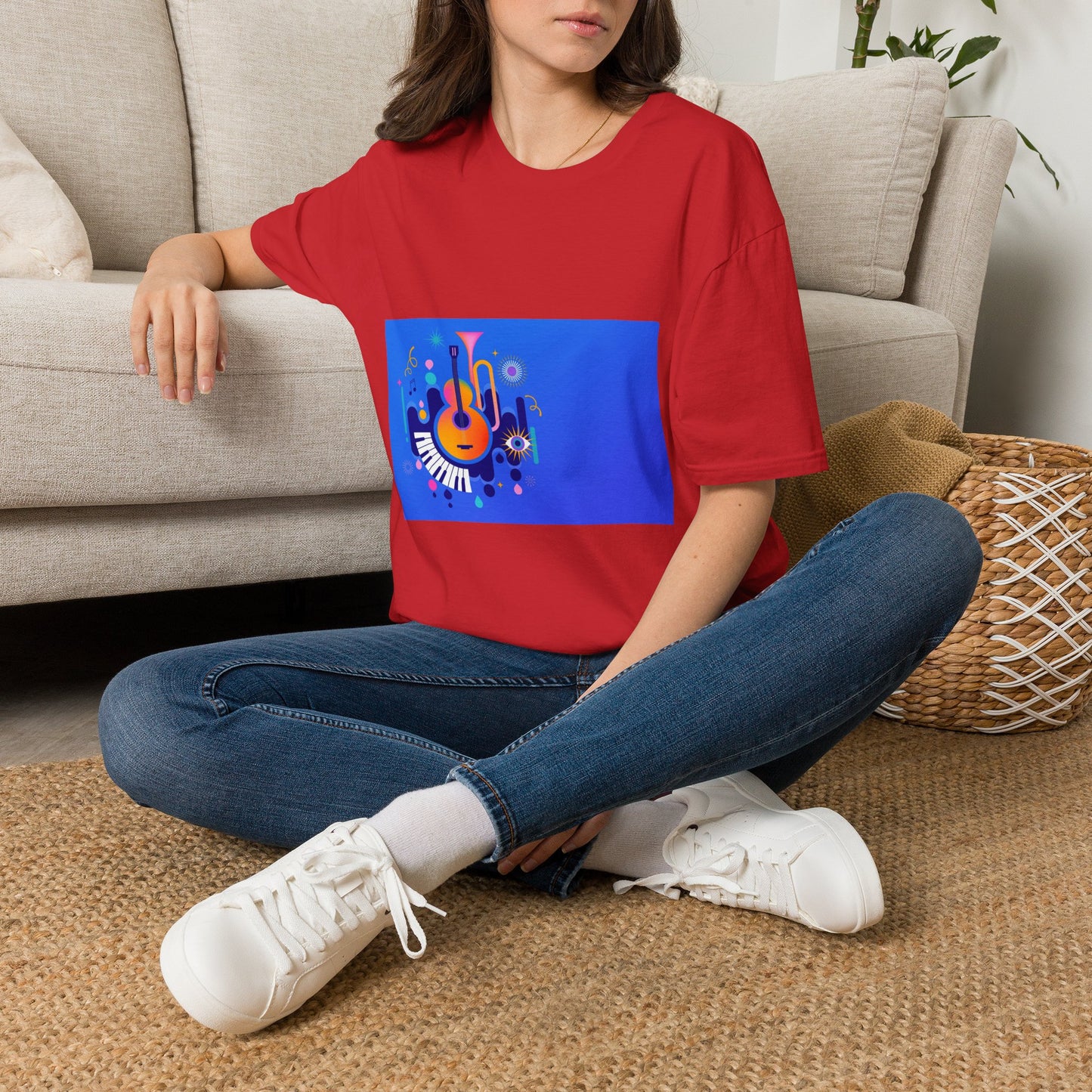10% Off at checkout - Music Festival Graphic T-Shirt — Colorful Guitar & Instruments Design