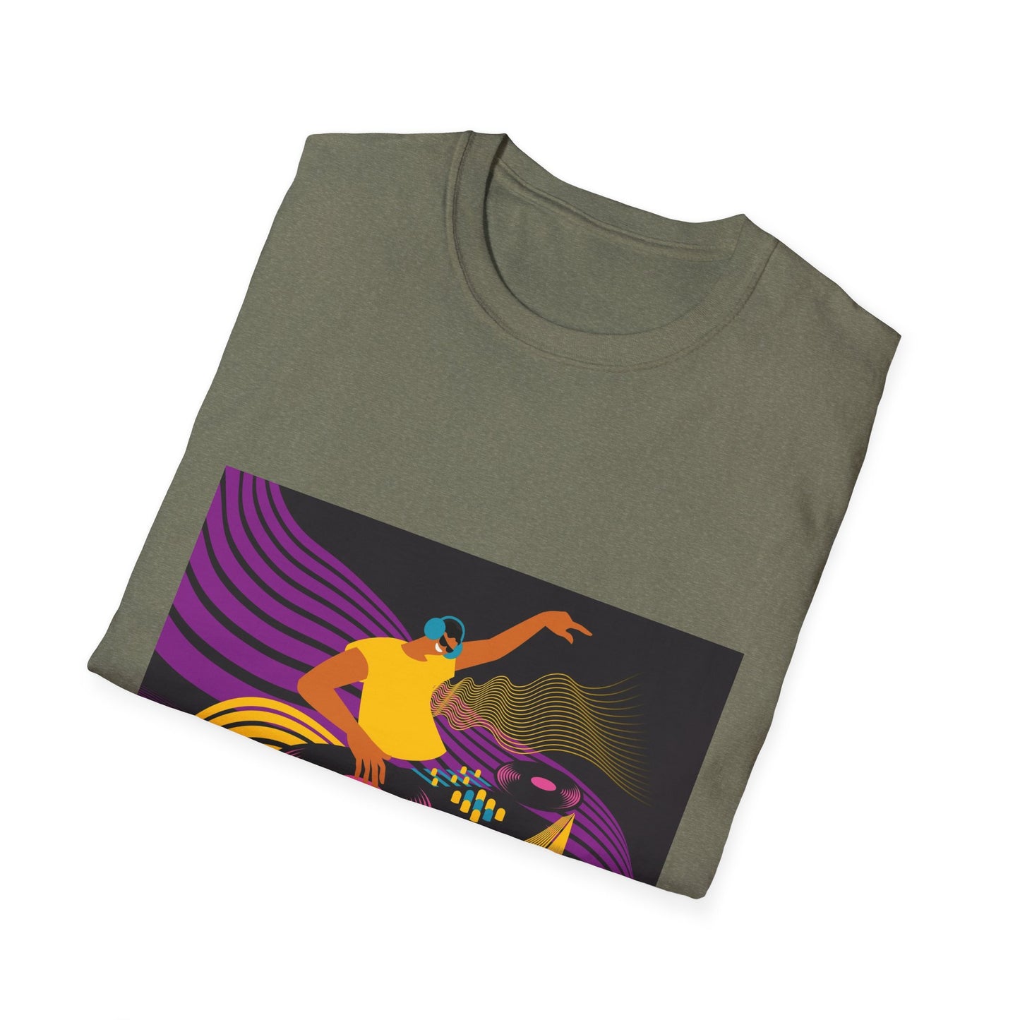 DJ Turntable Graphic T-Shirt — Retro Neon Dance Music Tee