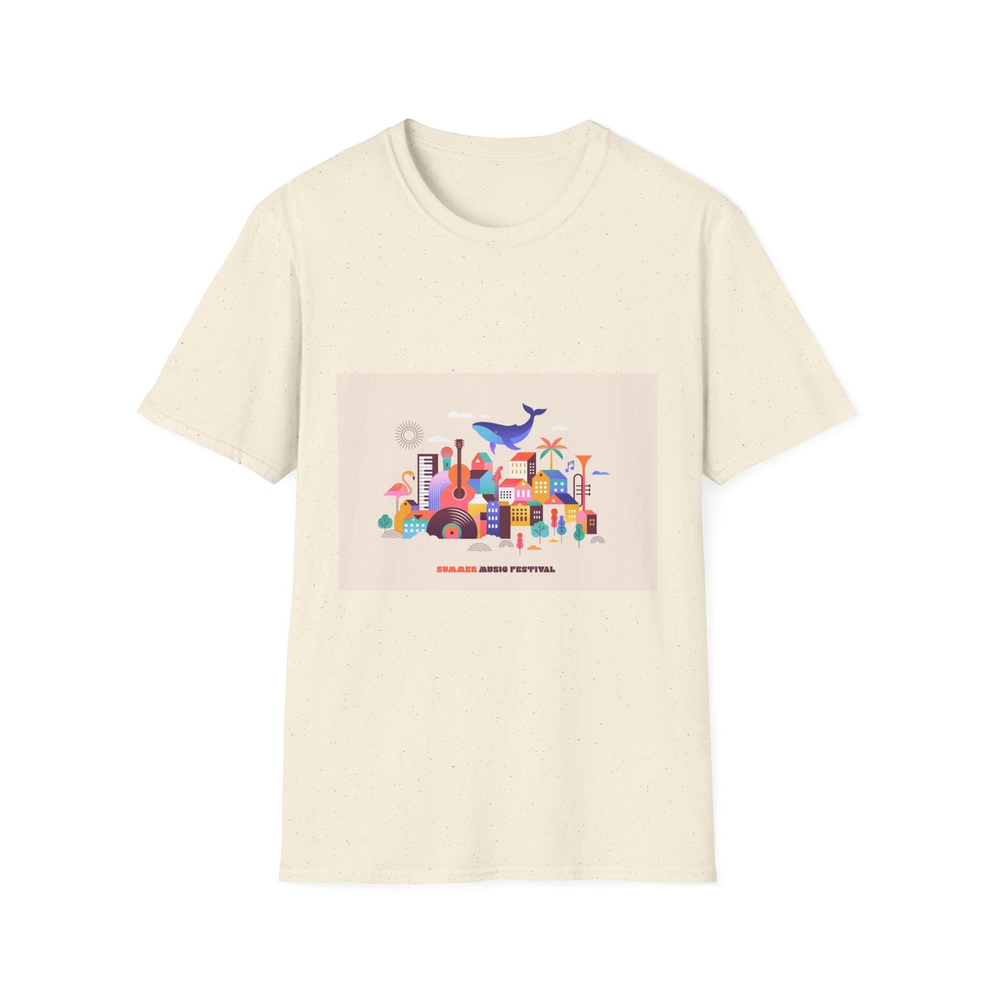10% Off at checkout! T‑Shirt — Colorful Coastal Cityscape with Whale Graphic
