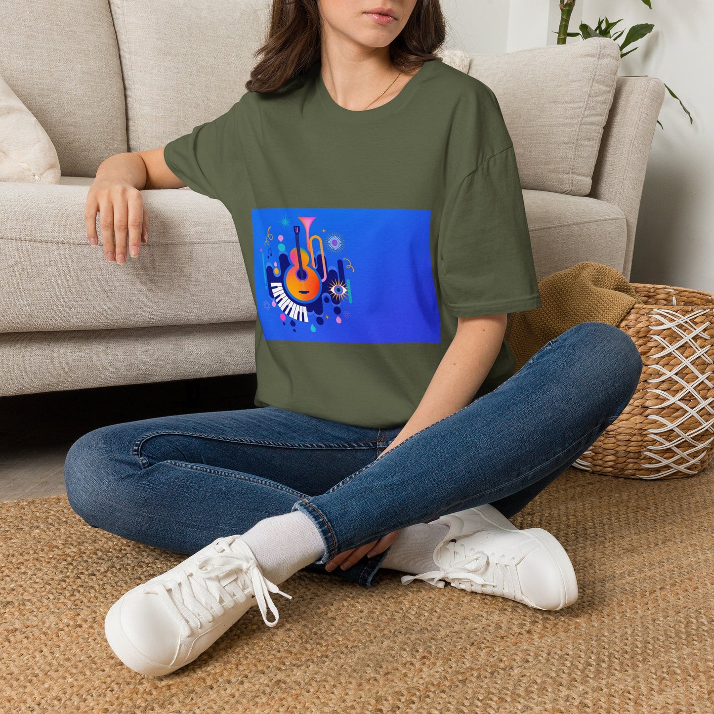 10% Off at checkout - Music Festival Graphic T-Shirt — Colorful Guitar & Instruments Design