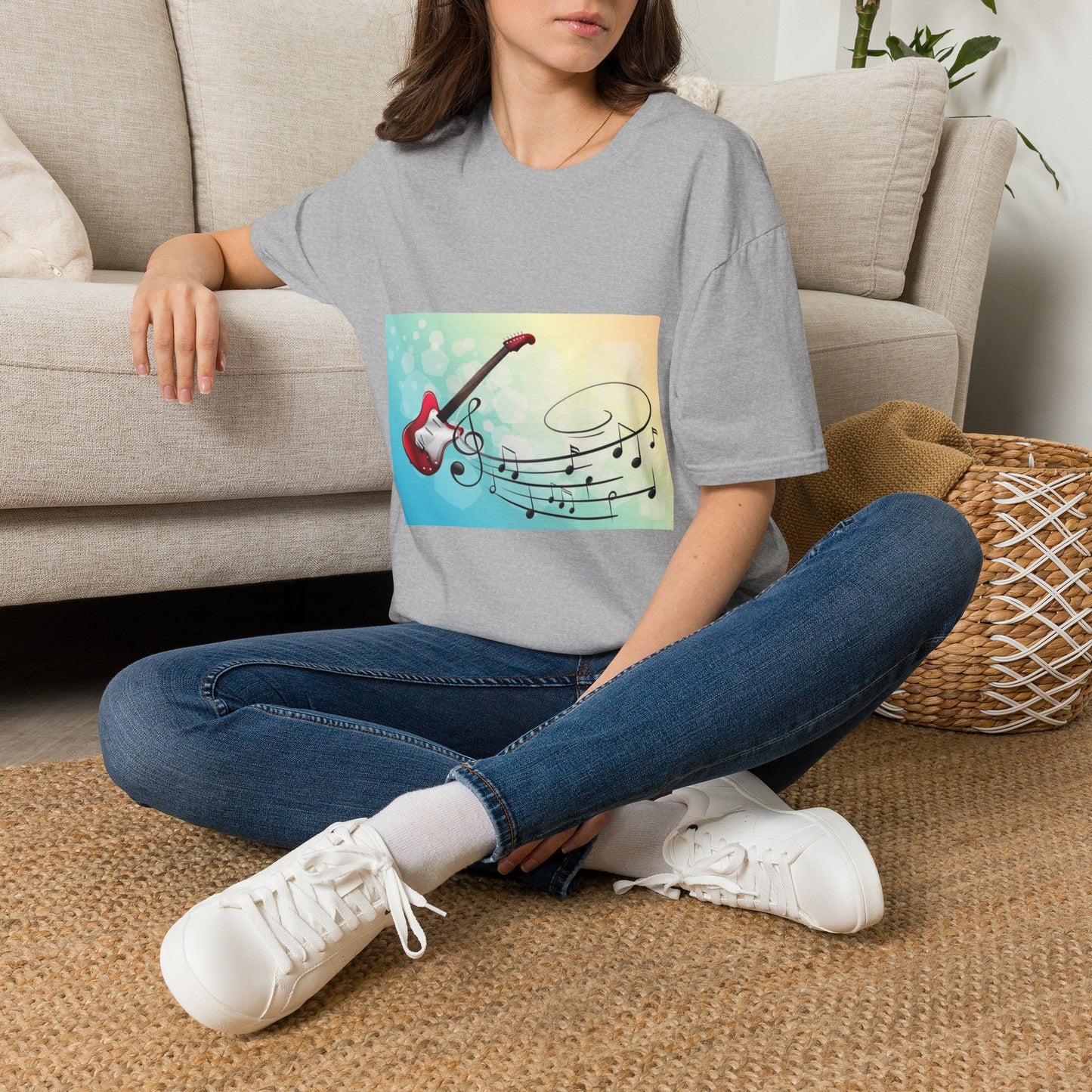 10% Off at checkout - Electric Guitar Music Tee — Colorful Musical Notes Graphic T-Shirt